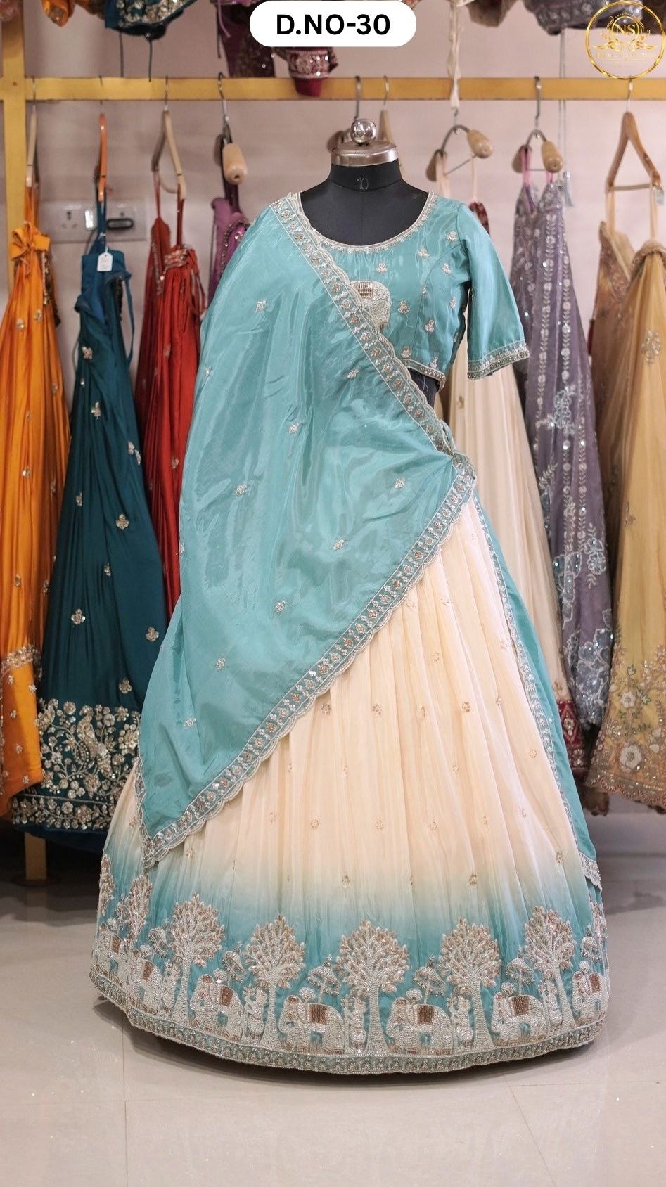 Sky Blue Off White Shaded Sider Lehenga – D.NO. 30 – NS Bridal & Groom Collection