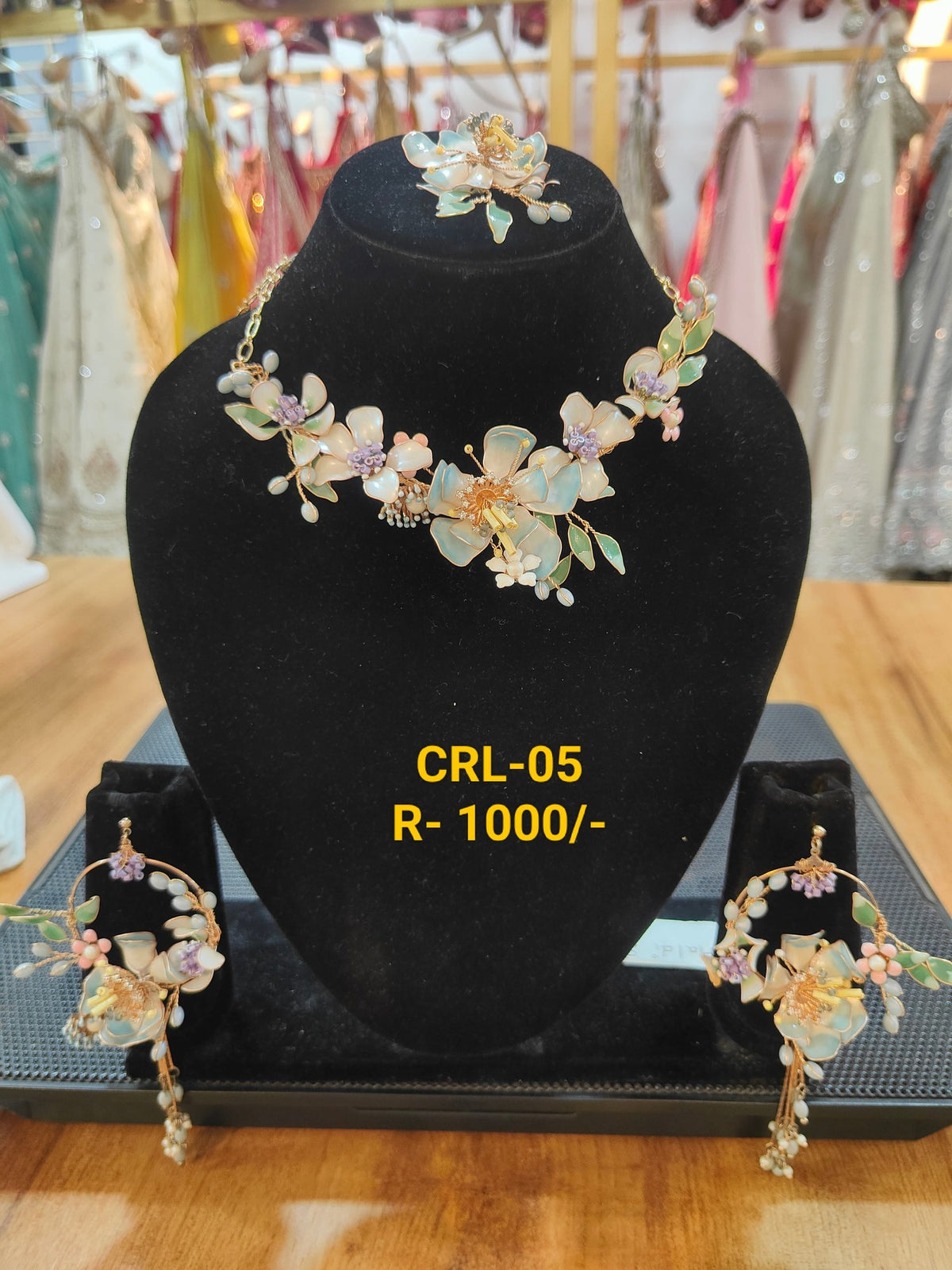 Rezin Art Sky Blue Floral Jewellery Set – CRL-J-05 – NS Bridal & Groom Collection