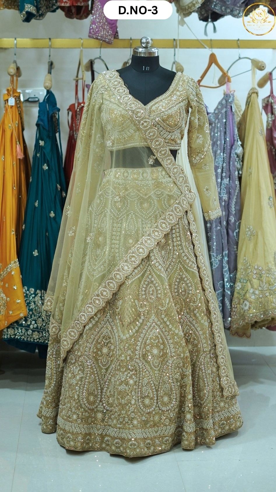 Golden Pearl Work Heavy Full Slives Bridal Croptop – D.NO. 03 – NS Bridal & Groom Collection