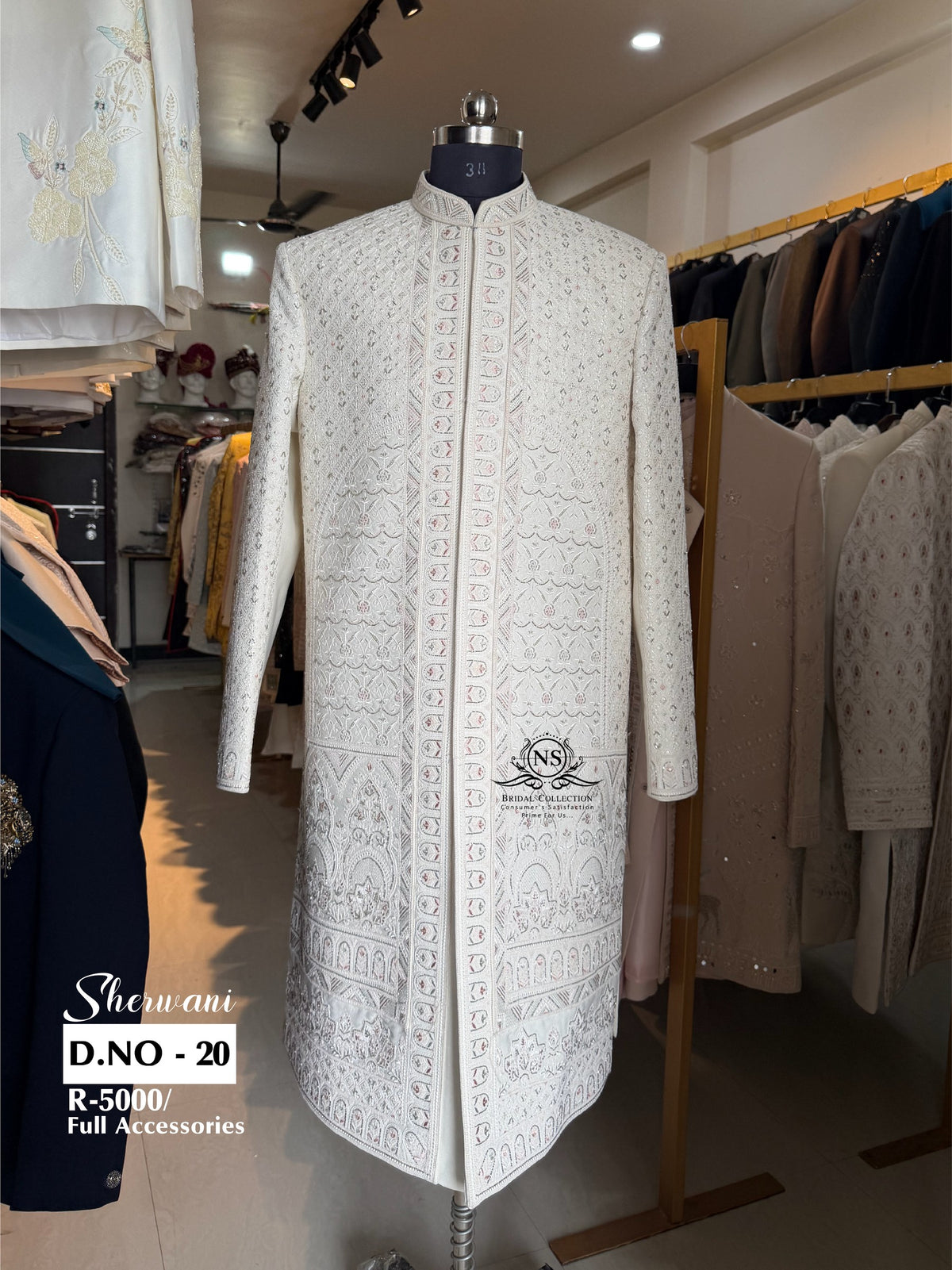 Cream Labron Diamond Pink Thread Sherwani - D.NO. 20 for groom – NS Bridal & Groom Collection