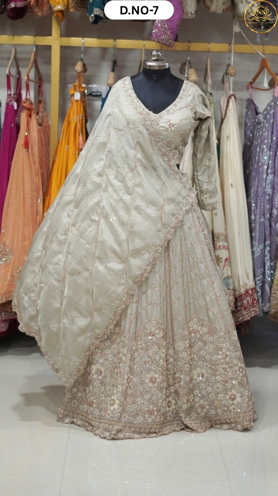 Light Grey Decent Work Full Slives Bridal Croptop – D.NO. 07 – NS Bridal & Groom Collection