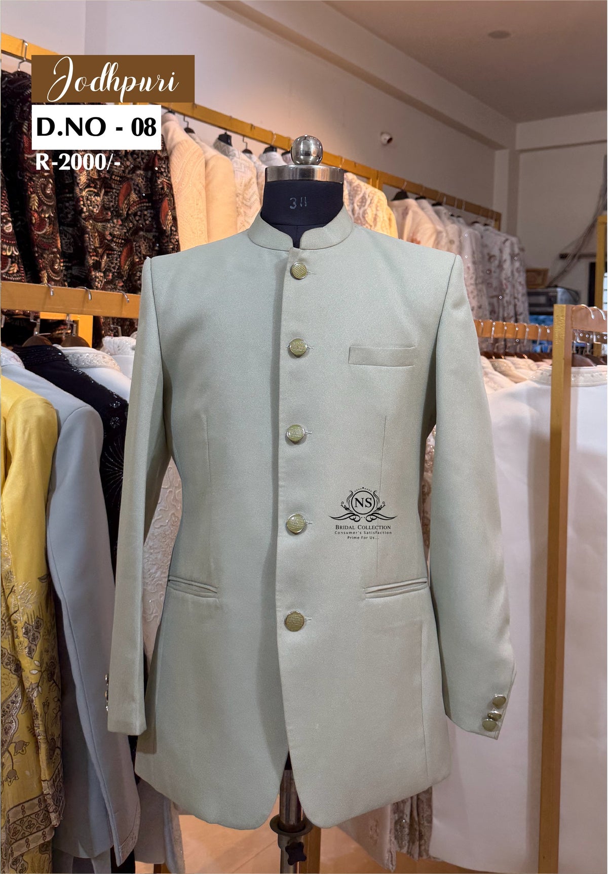 Classic Mint Green Plain Bandhgala Jodhpuri Suit - NS Bridal & Groom Collection