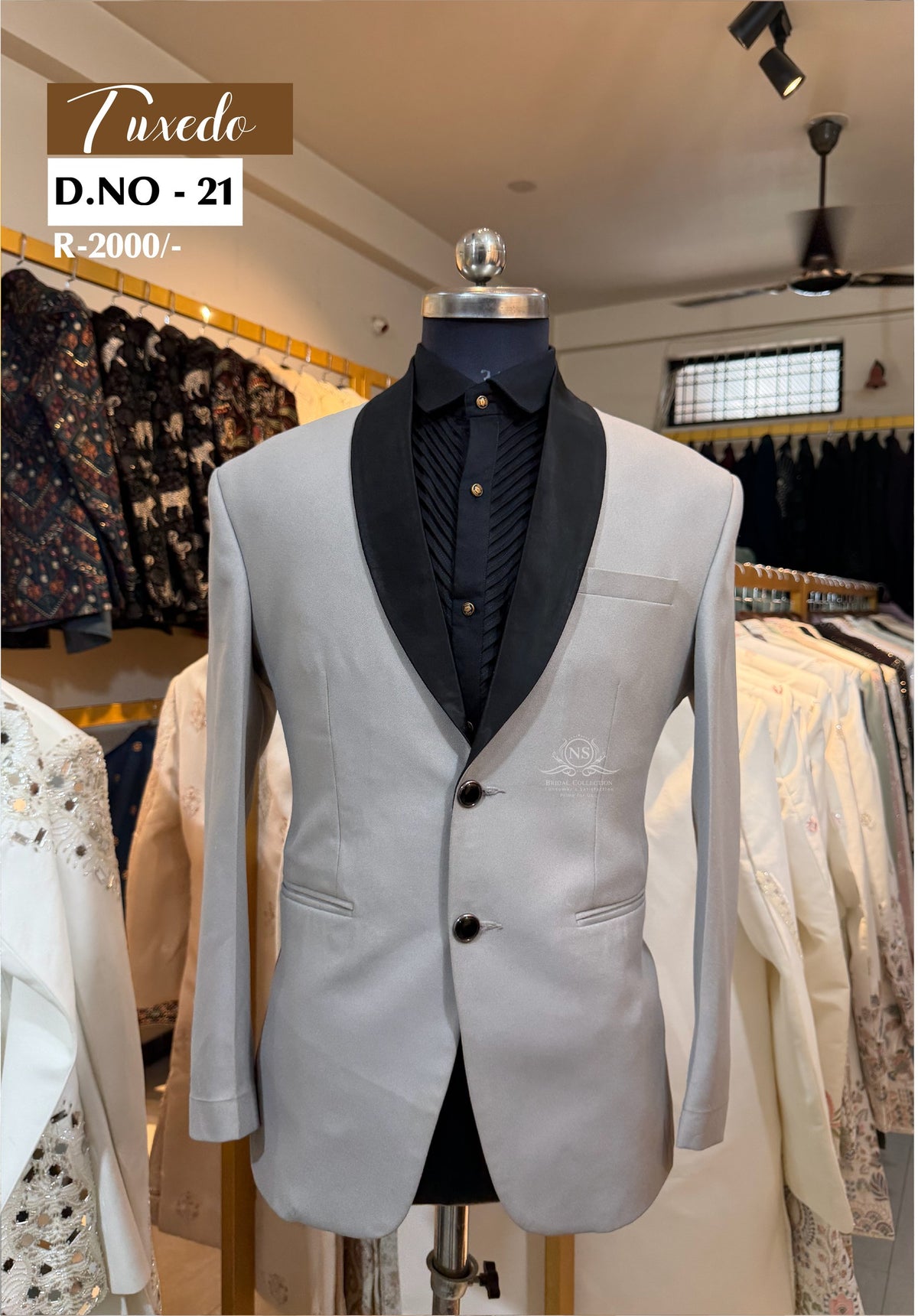 Light Grey Texture Black Satin Lapel Tuxedo - D.NO. 21 – NS Bridal & Groom Collection