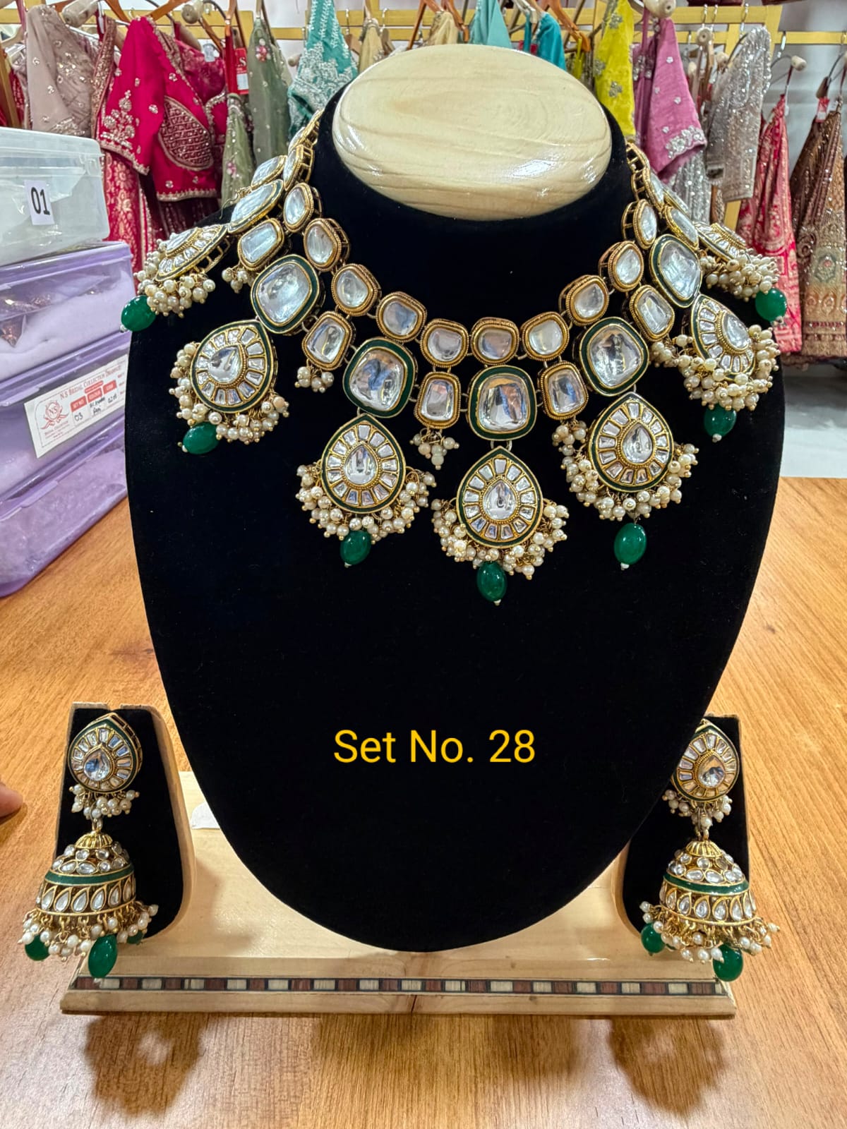 Elegant Emerald Kundan Bridal Set No - 28
