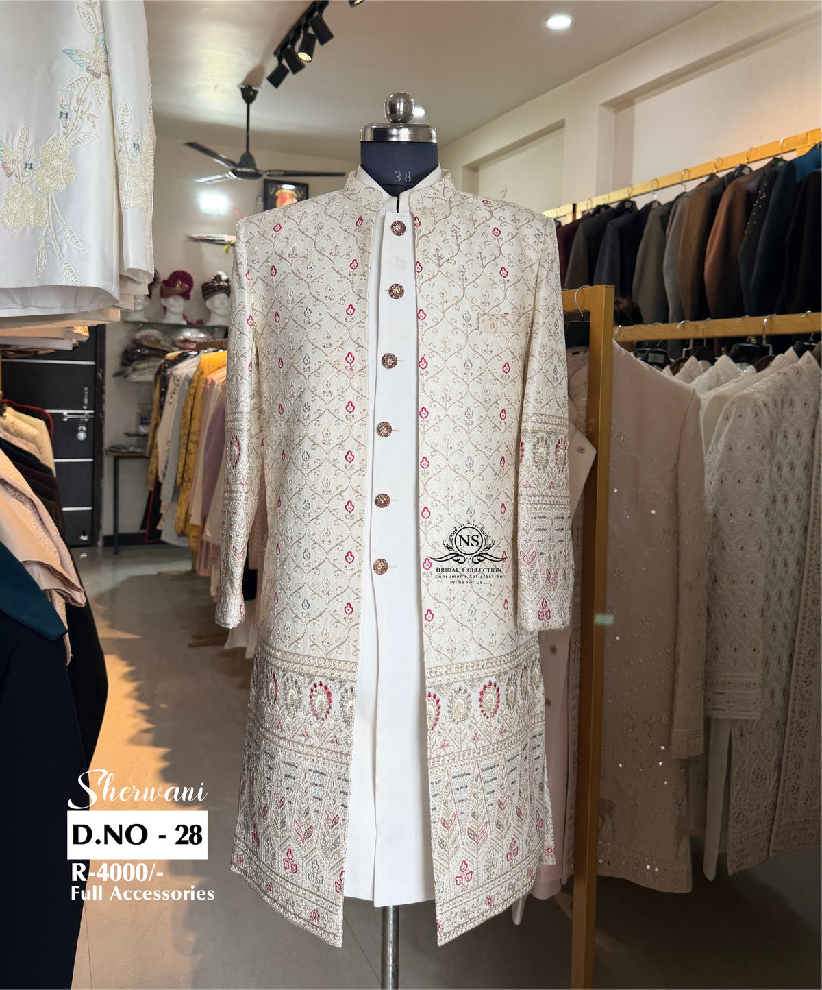 White Zari Sherwani with White Jacket - D.NO. 28 for groom – NS Bridal & Groom Collection