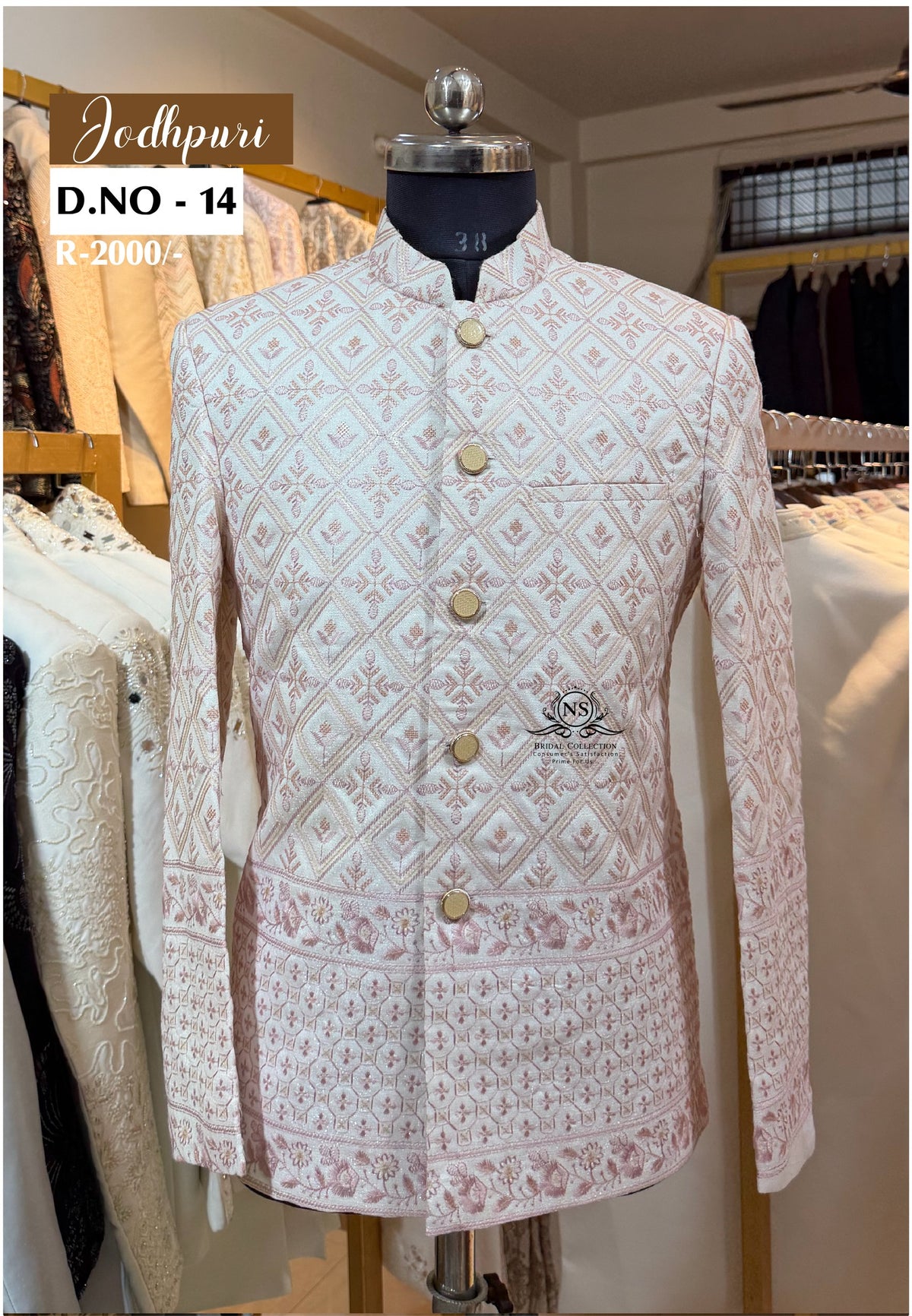 Onion Pink on White Base Bandhgala Jodhpuri Suit - NS Bridal & Groom Collection