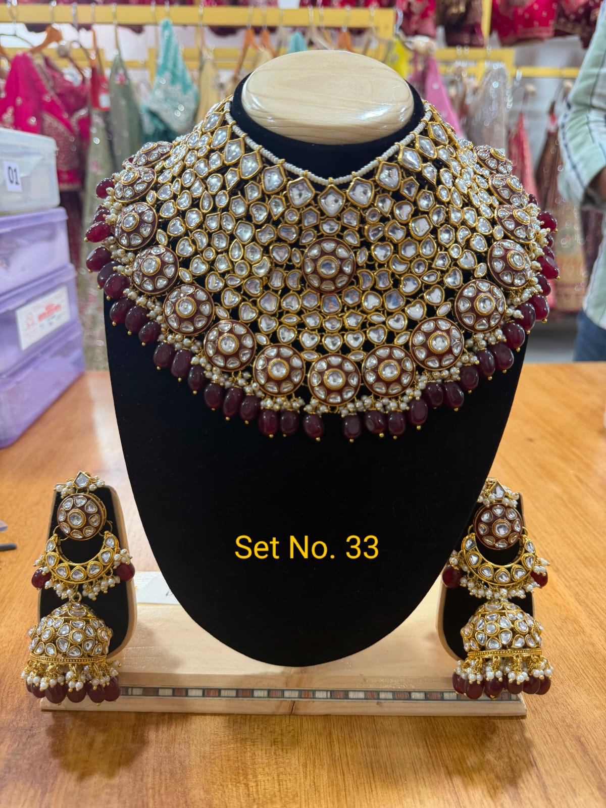 Royal Kundan Bridal Choker with Maroon Bead Drops Set No -33