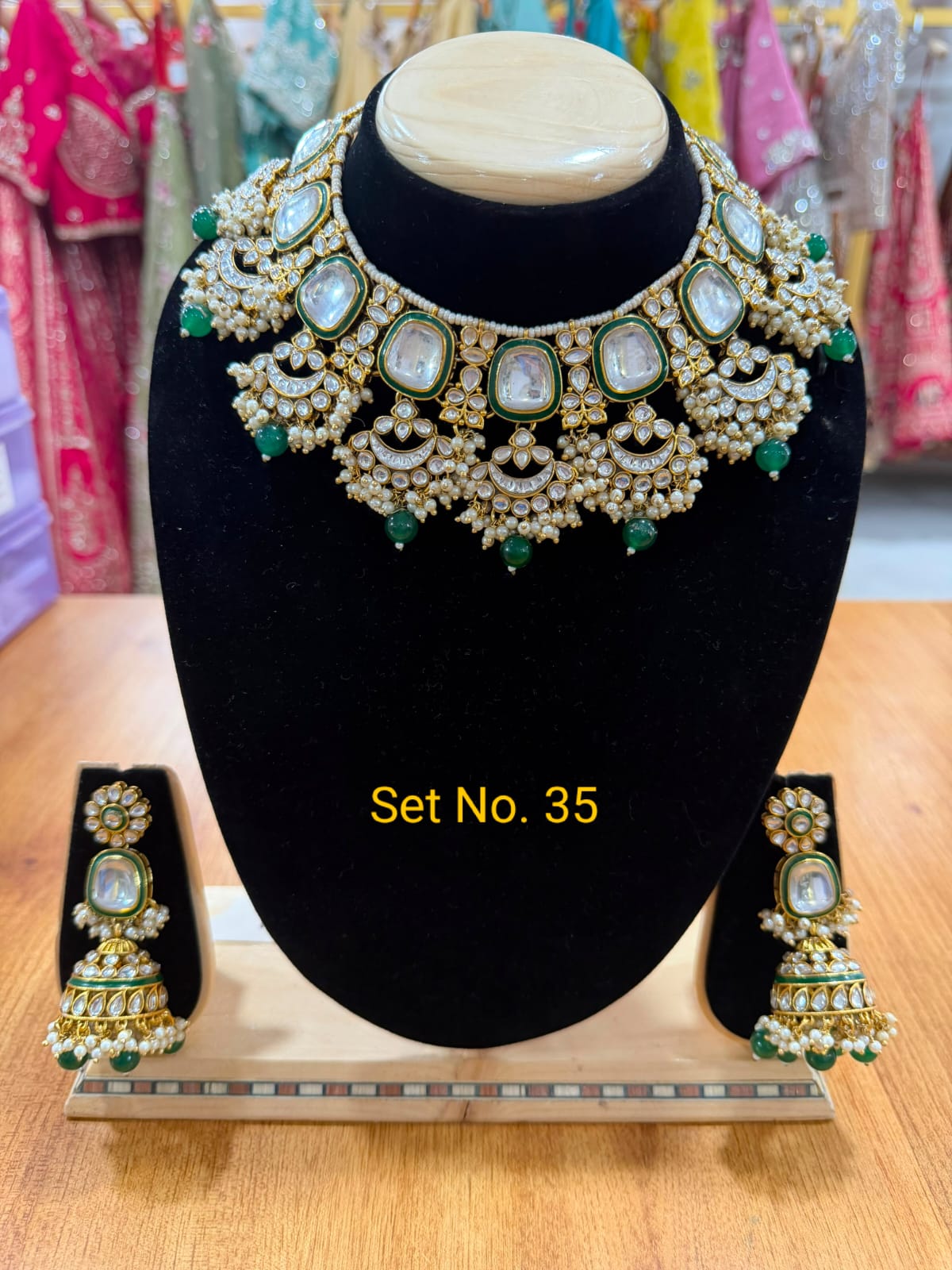 Regal Meenakari Kundan Choker Set with Emerald Green Highlights Set No - 35