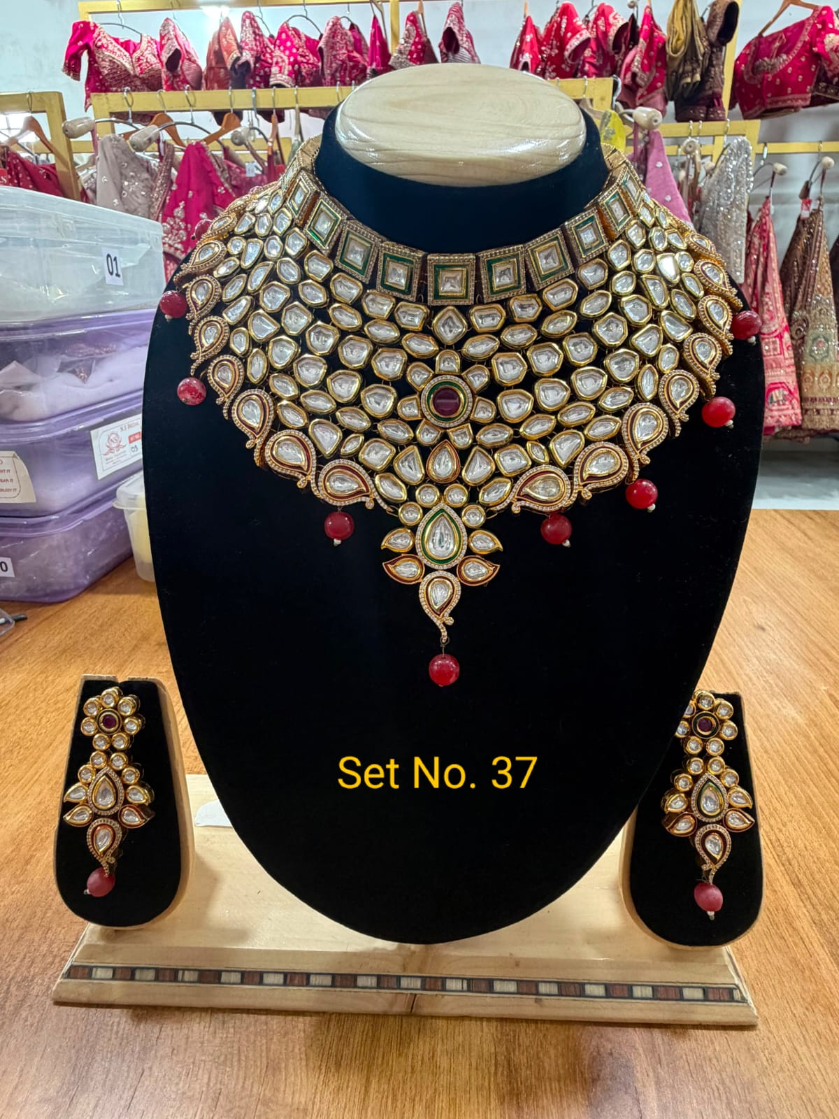 Majestic Kundan Bridal Choker Set with Ruby Red &amp; Emerald Details Set N0 - 37