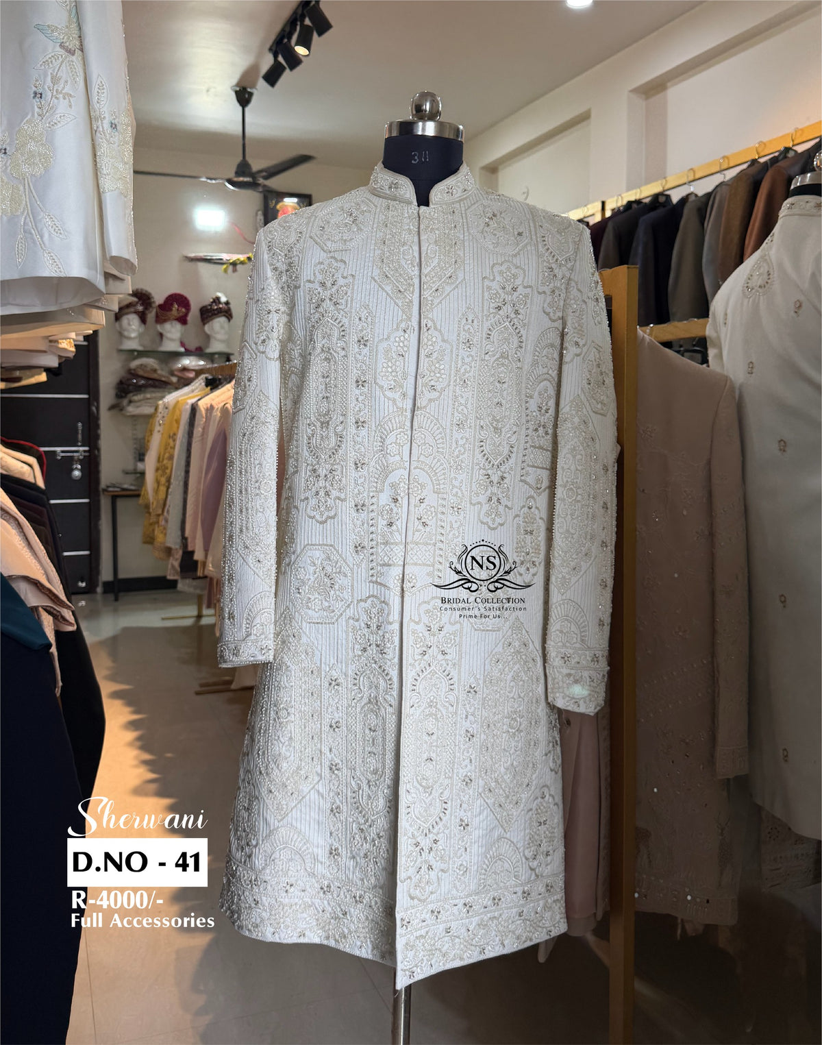 White Silver Cutdana Handwork Sherwani - D.NO. 41 for groom – NS Bridal & Groom Collection