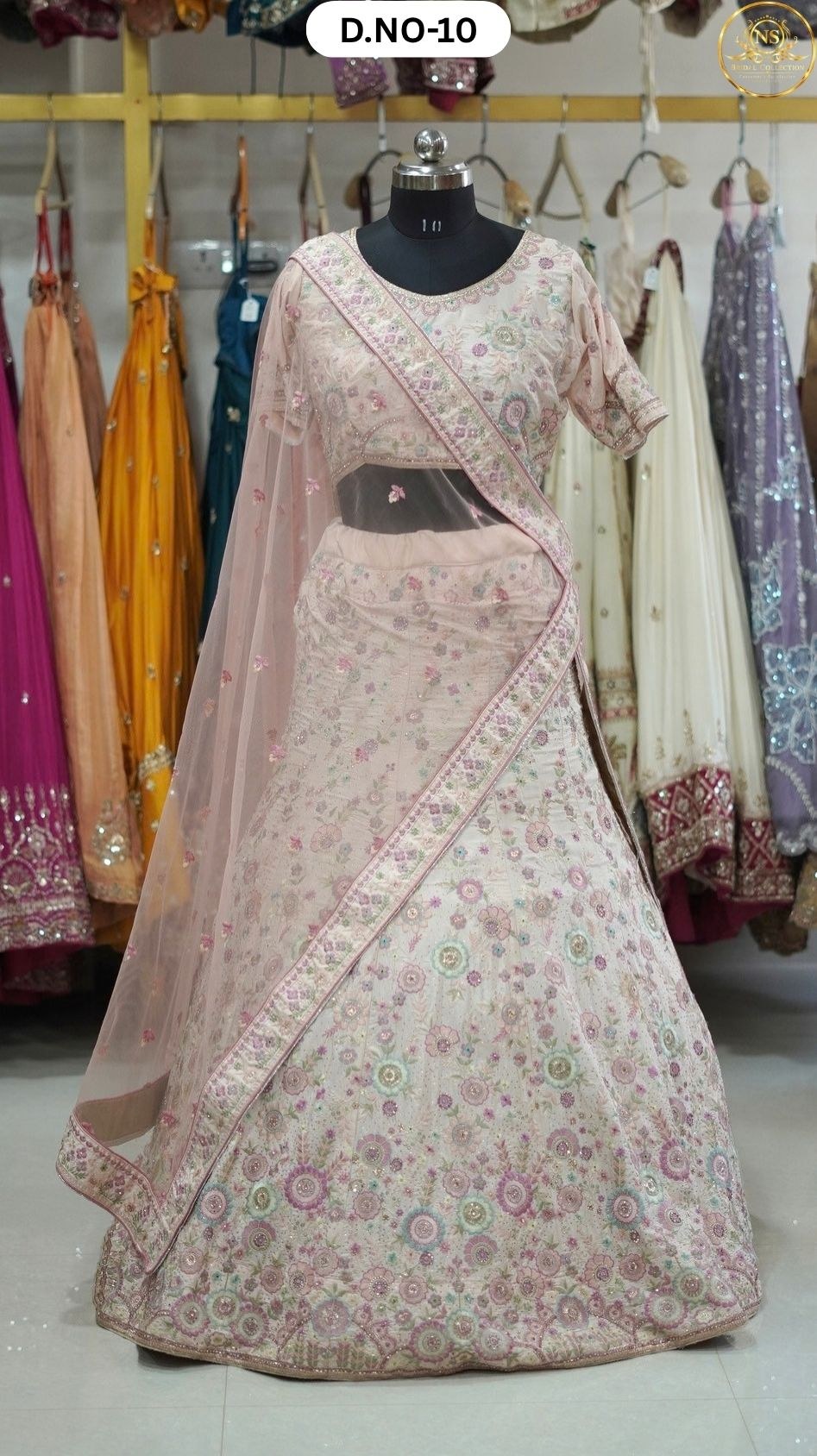 Pink Mint Flower Sakshi Sider Lehenga – D.NO. 10 – NS Bridal & Groom Collection