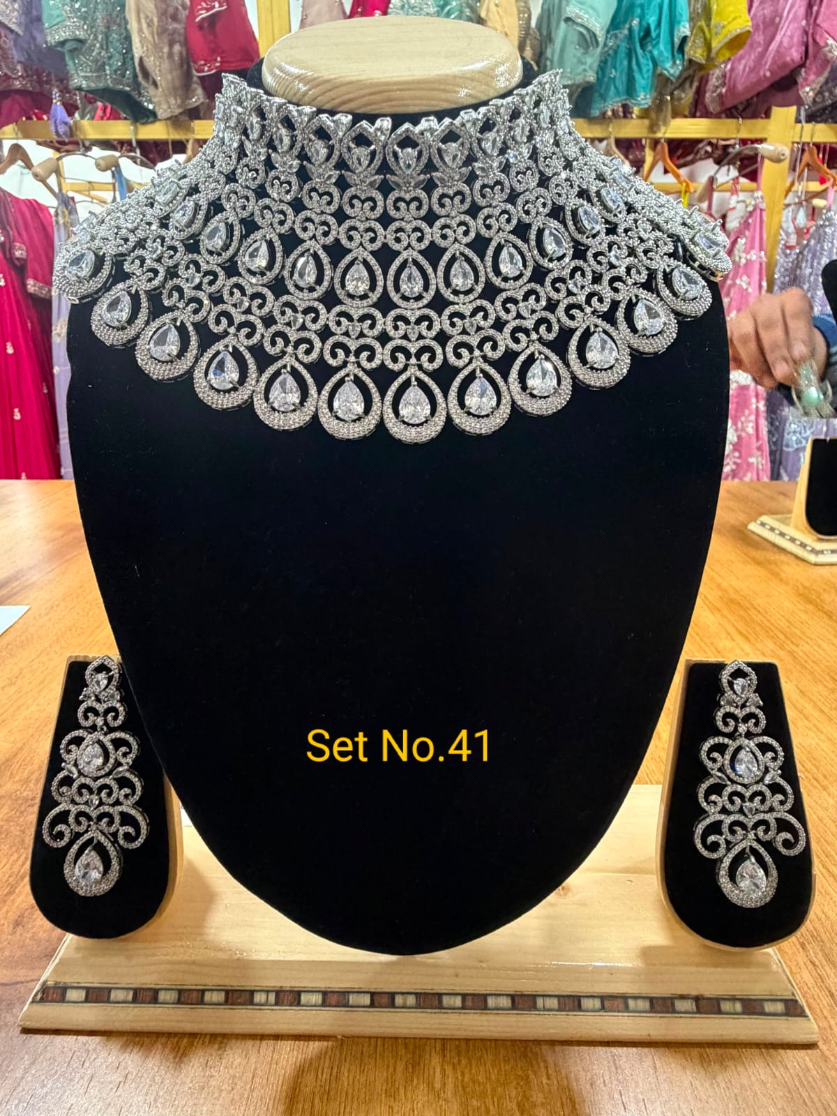 Sovereign American Diamond High-Neck Bridal Choker Set Not - 41