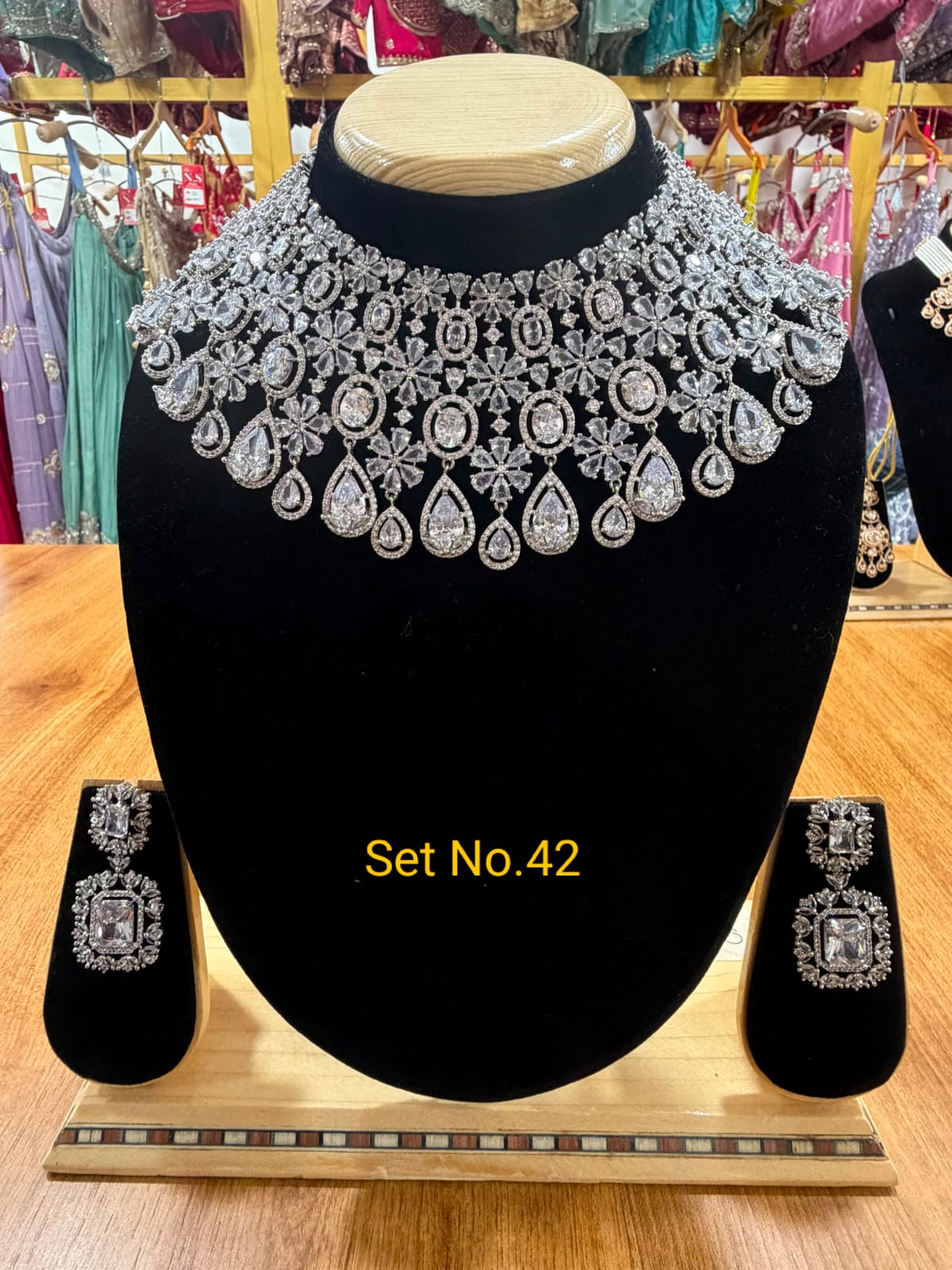 Ethereal American Diamond Floral Bib Choker &amp; Stud Set No - 42