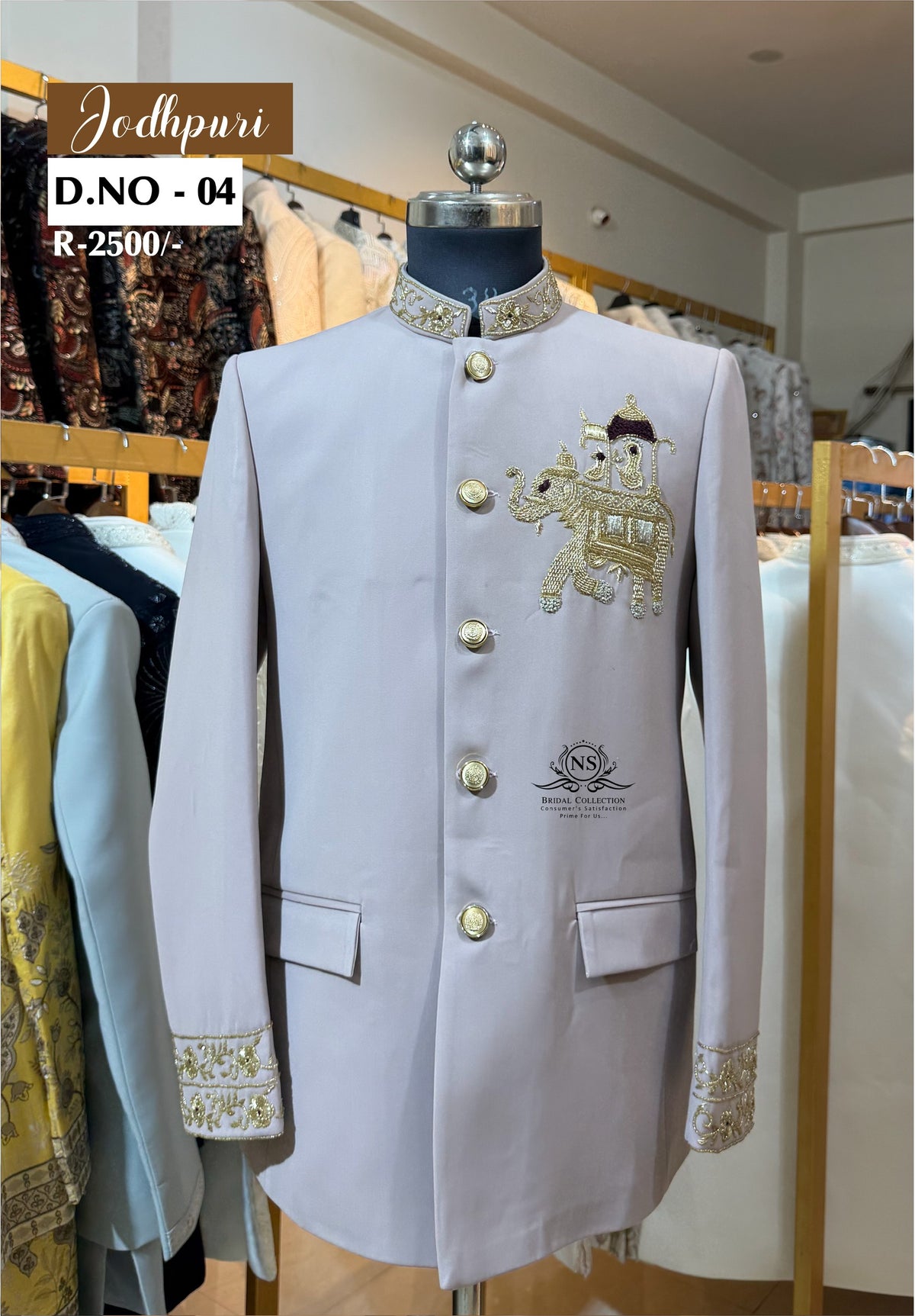 Onion Pink Bandhgala Jodhpuri Suit with Elephant Motifs - NS Bridal & Groom Collection