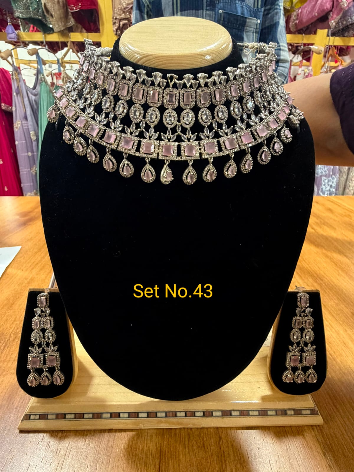 Enchanted American Diamond &amp; Pastel Pink High-Neck Choker Set No - 43