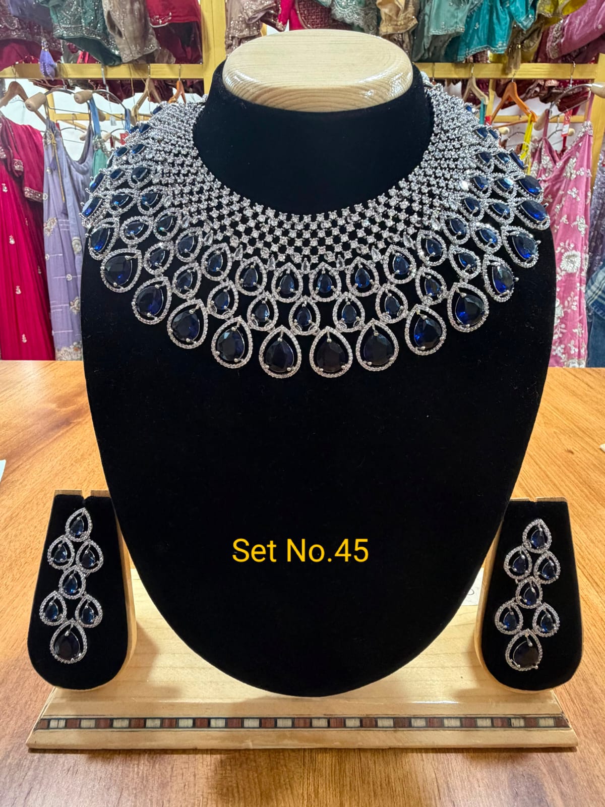 Royal American Diamond &amp; Sapphire Blue High-Neck Choker Set No - 45
