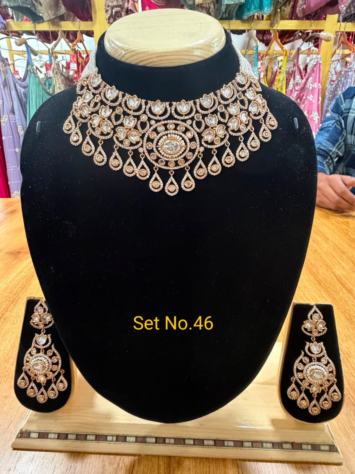 Antique Rose Gold Uncut Polki Choker Set with Statement Sunburst Centerpiece Set No - 46