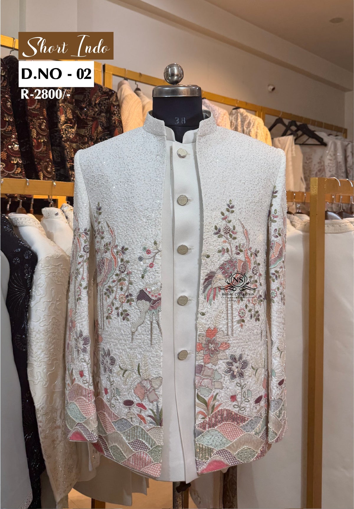 Off-White Eagle Motif Handwork Indo Western Jacket Set - NS Bridal & Groom Collection