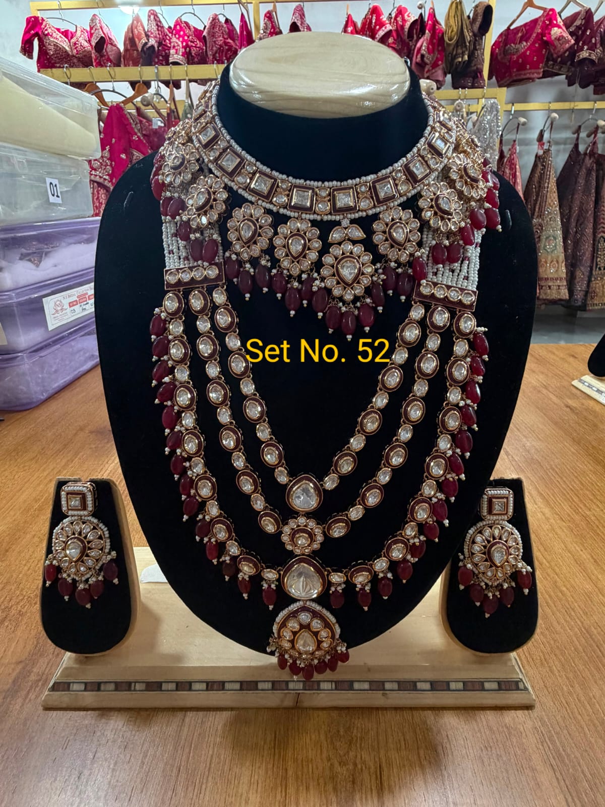 Royal Heritage Kundan Bridal Combo Set with Maroon Beads set No - 52
