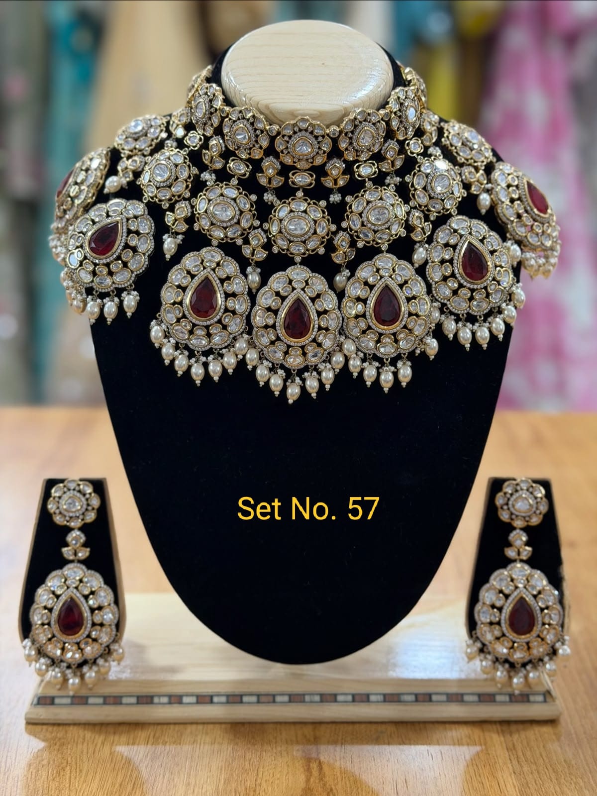 Royal Heritage Kundan Bib Choker Set with Crimson Ruby Teardrops Set No - 57