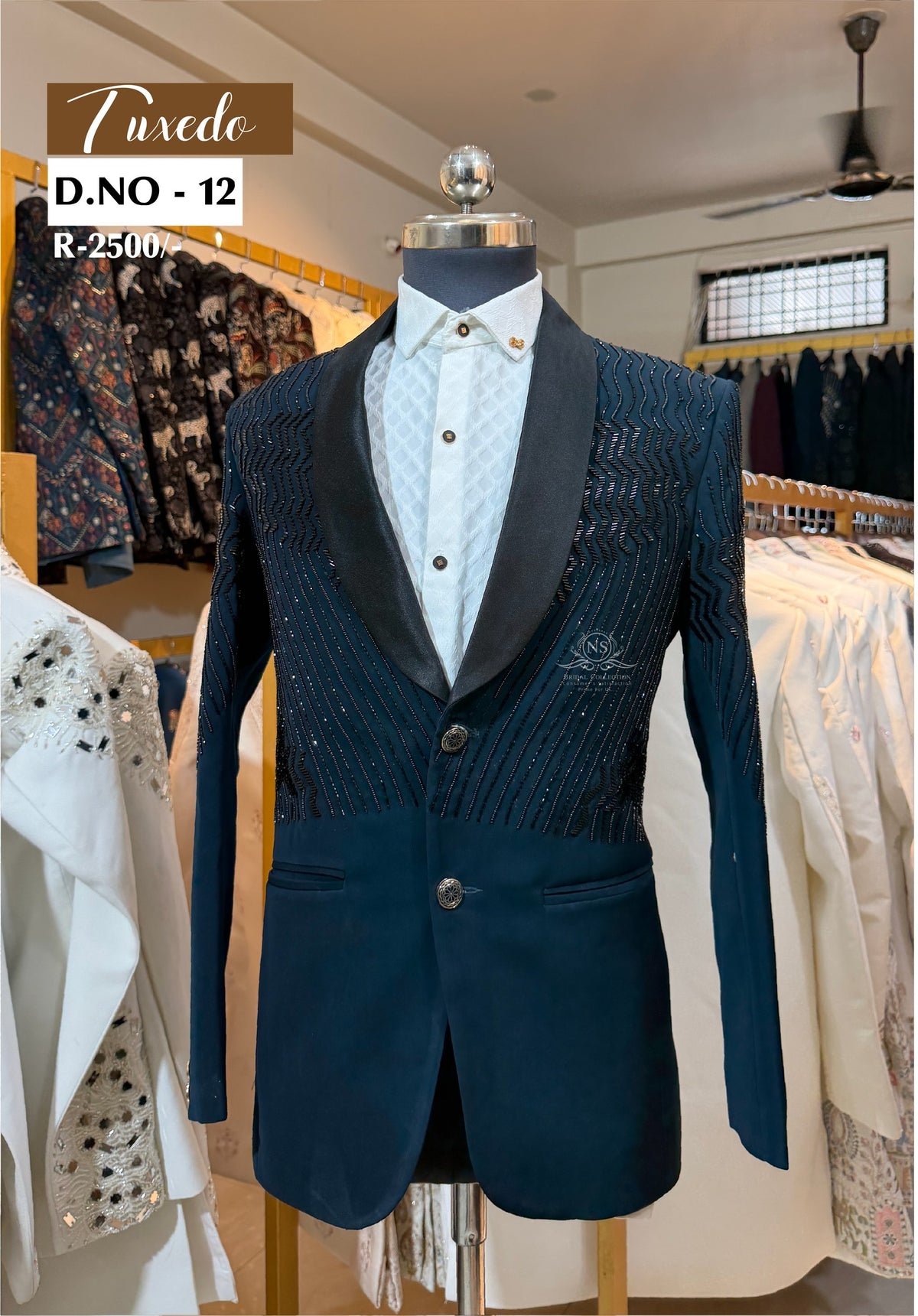 Emerald Green Linear Beaded Tuxedo - D.NO. 12 for groom reception – NS Bridal & Groom Collection