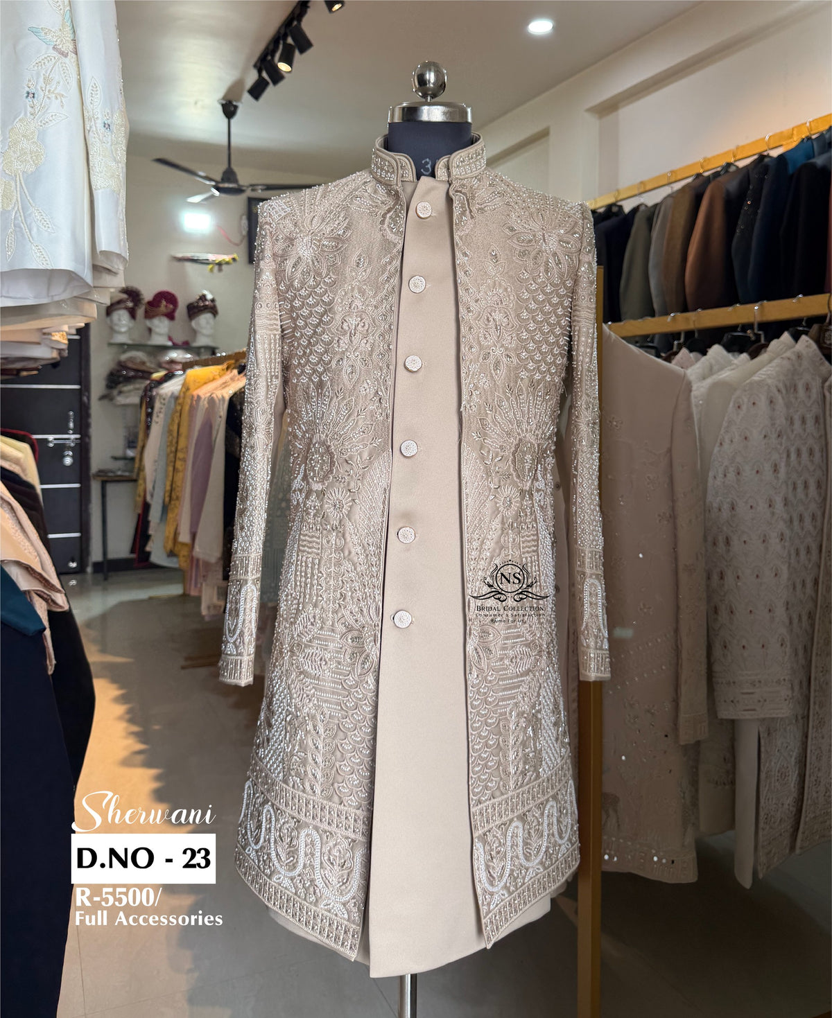 Bead Work Sherwani with Golden Touch - D.NO. 23 for groom – NS Bridal & Groom Collection