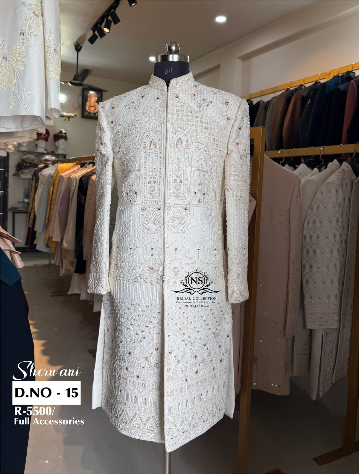 White Bead Work Sherwani with Red Accents - D.NO. 15 for groom – NS Bridal & Groom Collection