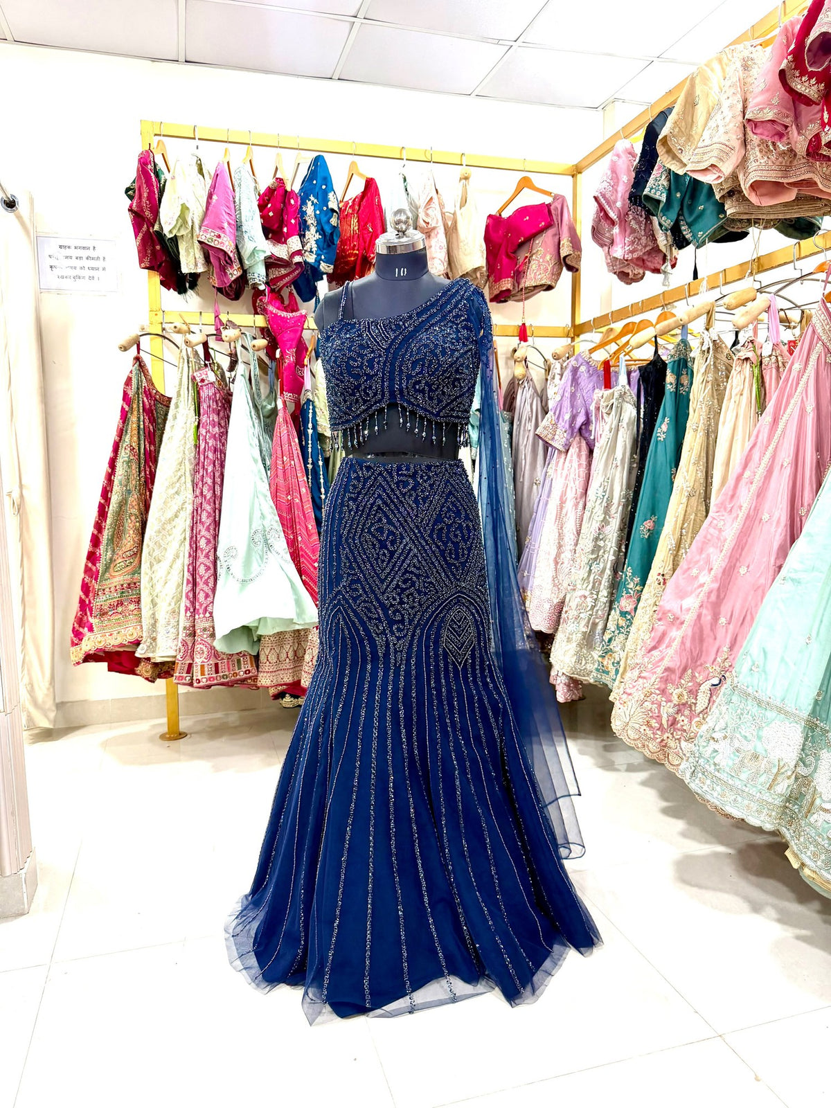 Royal Blue Fishcut One Sided Falling Western Fishcut Lehenga – D.NO. 02 – NS Bridal & Groom Collection