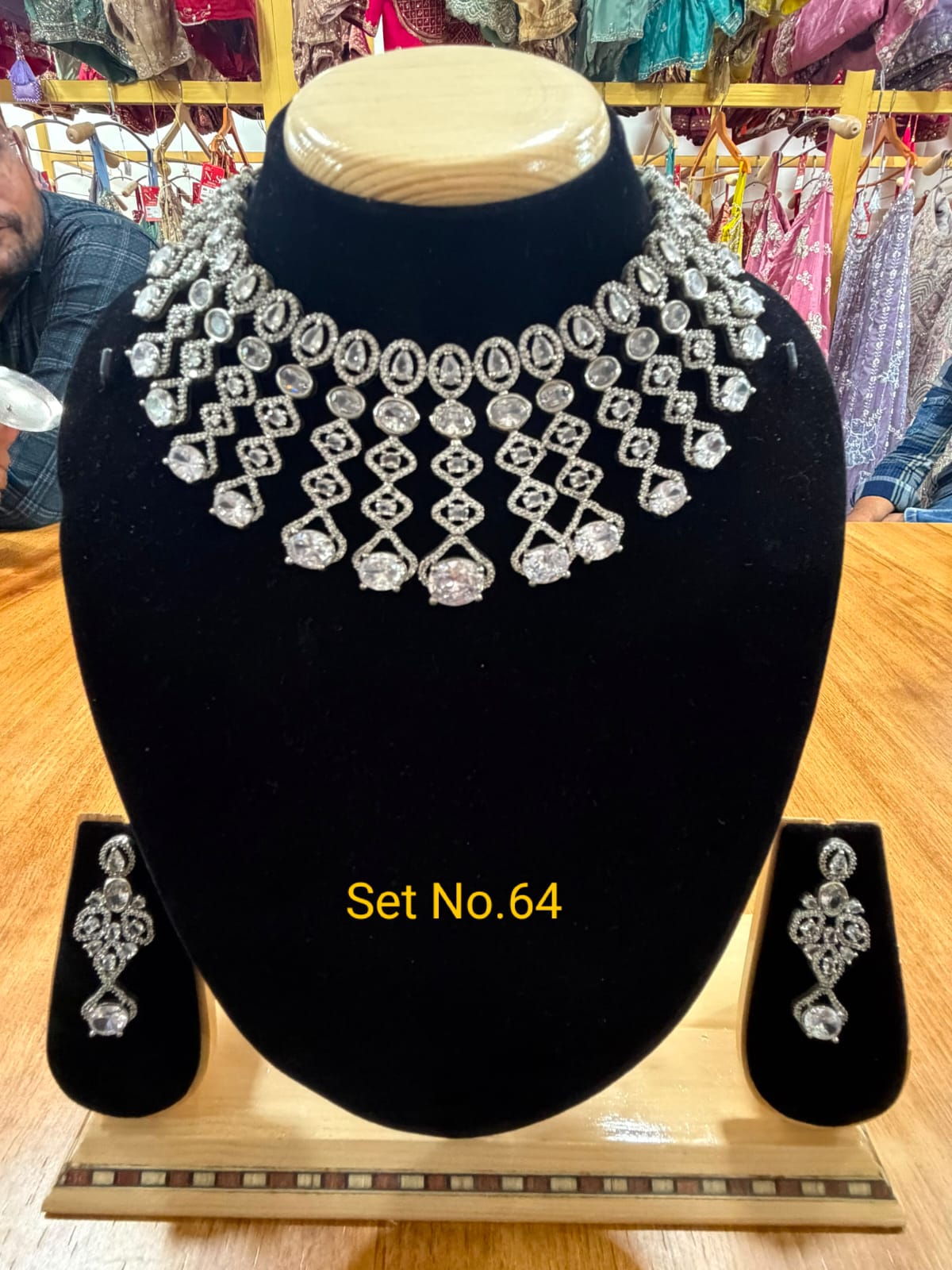 Sovereign American Diamond Geometric Bib Choker &amp; Earring Set No - 64