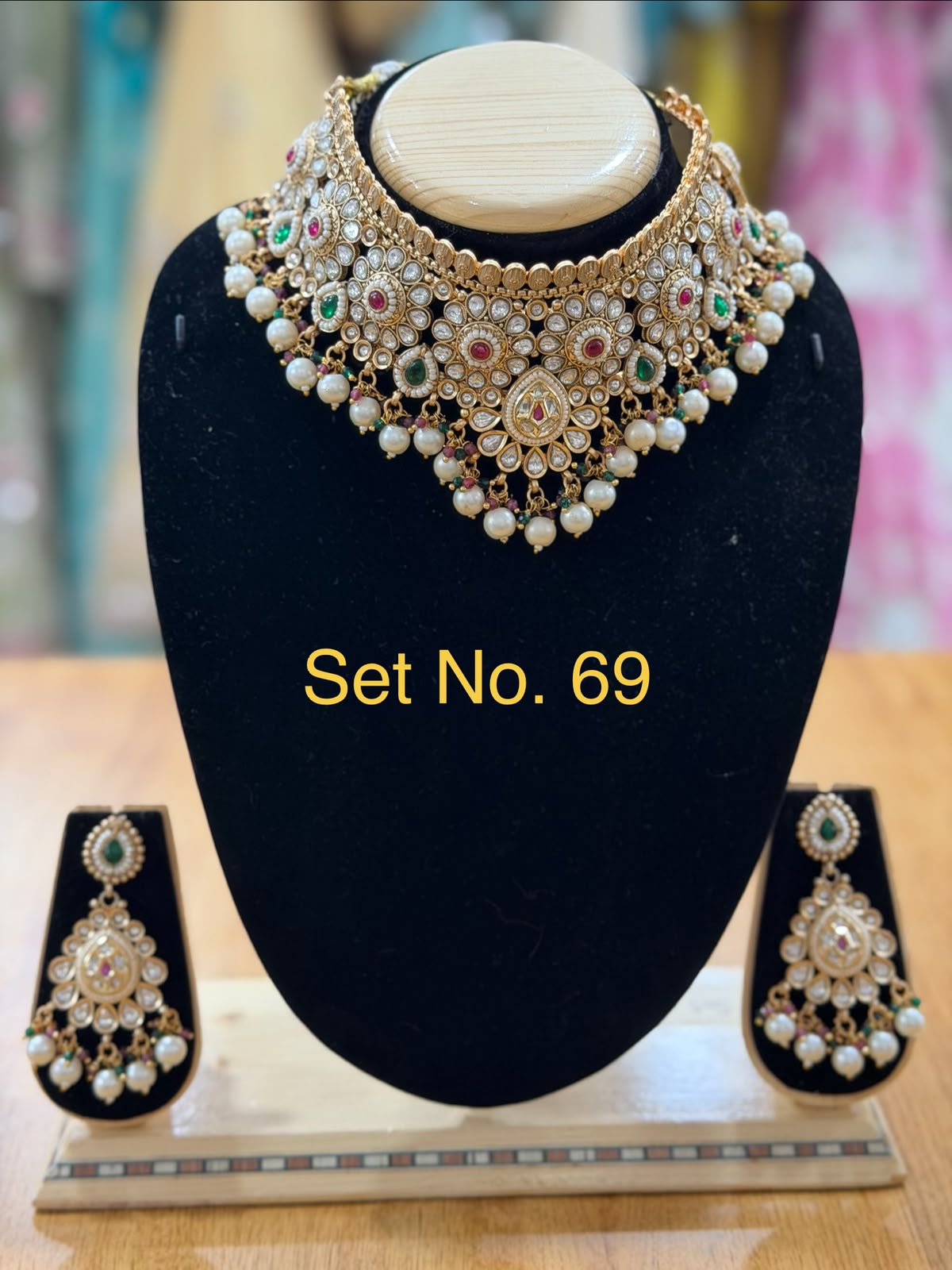 Royal Kundan V-Neck Bib Choker Set with Multi-Color Stone Accents Set No - 69