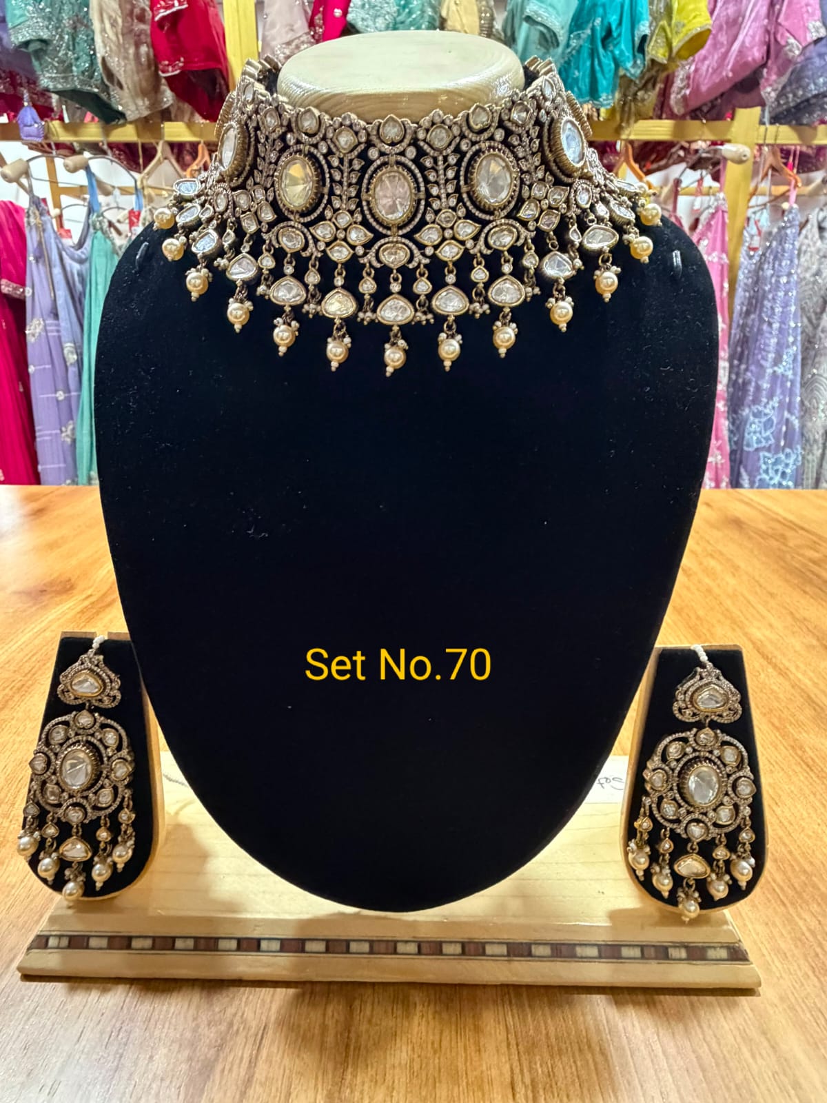 Antique Gold Royal Polki Bib Choker Set with Pearl Drops Set No - 70