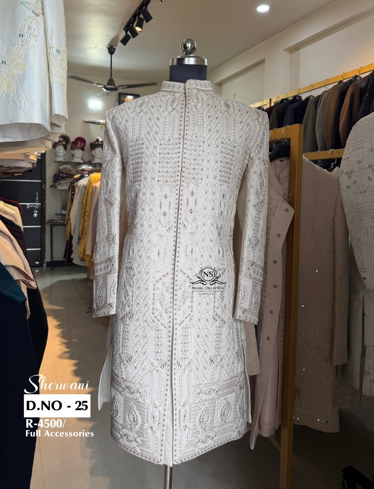 Ivory Concealed Button Soft Red Accent Sherwani - D.NO. 25 for groom – NS Bridal & Groom Collection