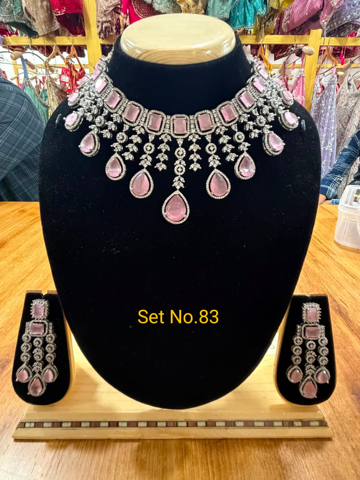Silver-Toned AD &amp; Pastel Pink Choker Set No -83