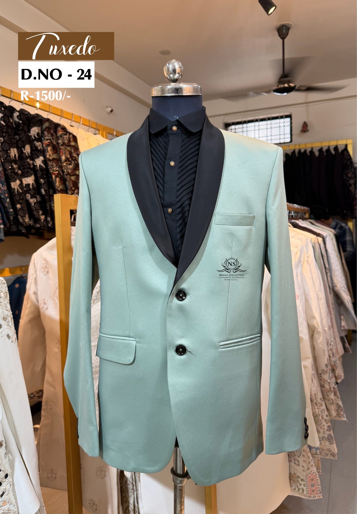 Pastel Mint Green 3-Piece Tuxedo Suit - D.NO. 24 for groom reception – NS Bridal & Groom Collection