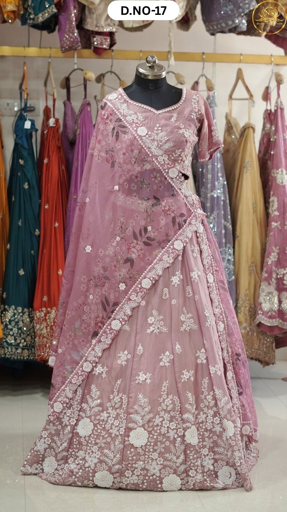 Pink White Work Simple Sequence Sider Lehenga – D.NO. 17 – NS Bridal & Groom Collection
