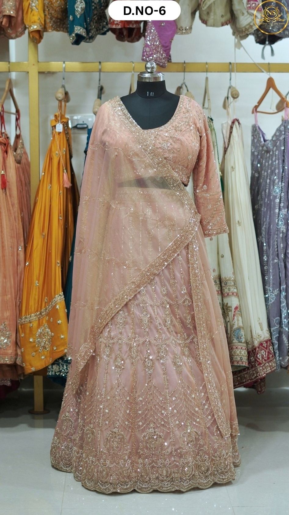Peach Pink Full Slives Handwork Heavy Bridal Croptop – D.NO. 06 – NS Bridal & Groom Collection