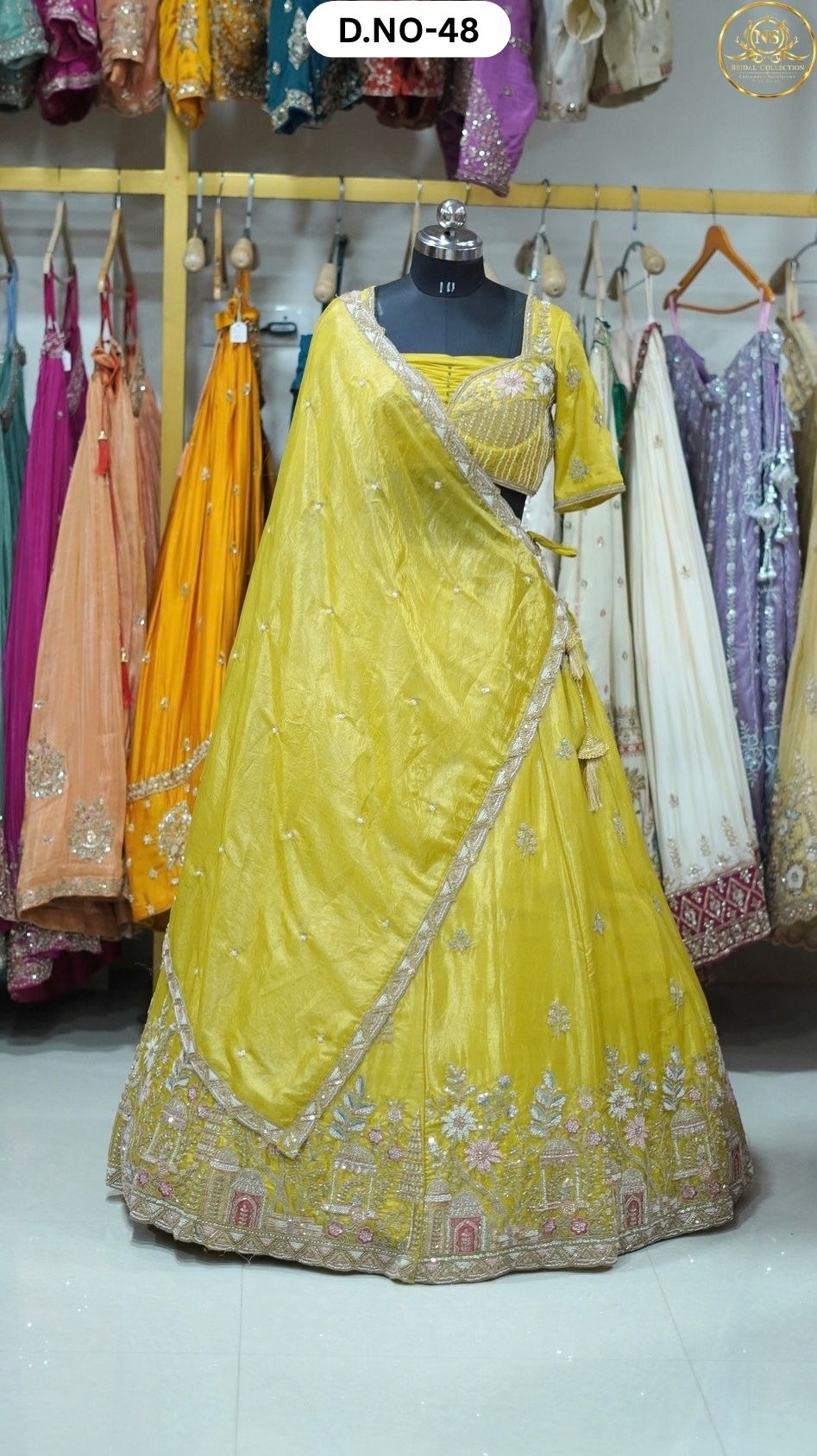 Lemon Yellow Heavy Handwork Sider Lehenga – D.NO. 48 – NS Bridal & Groom Collection