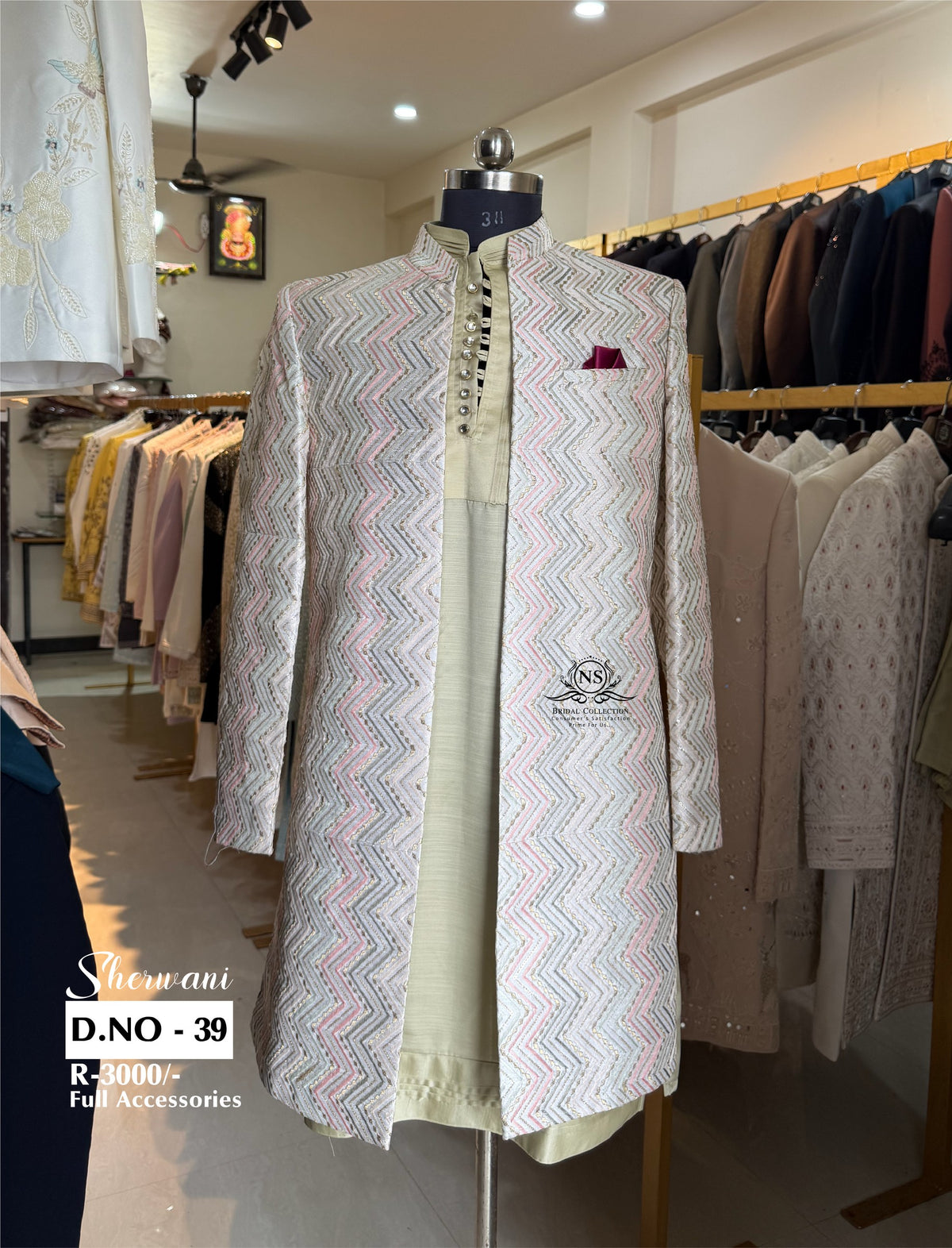 Multi Zigzag Inner Kurta Jacket Sherwani - D.NO. 39 for groom – NS Bridal & Groom Collection