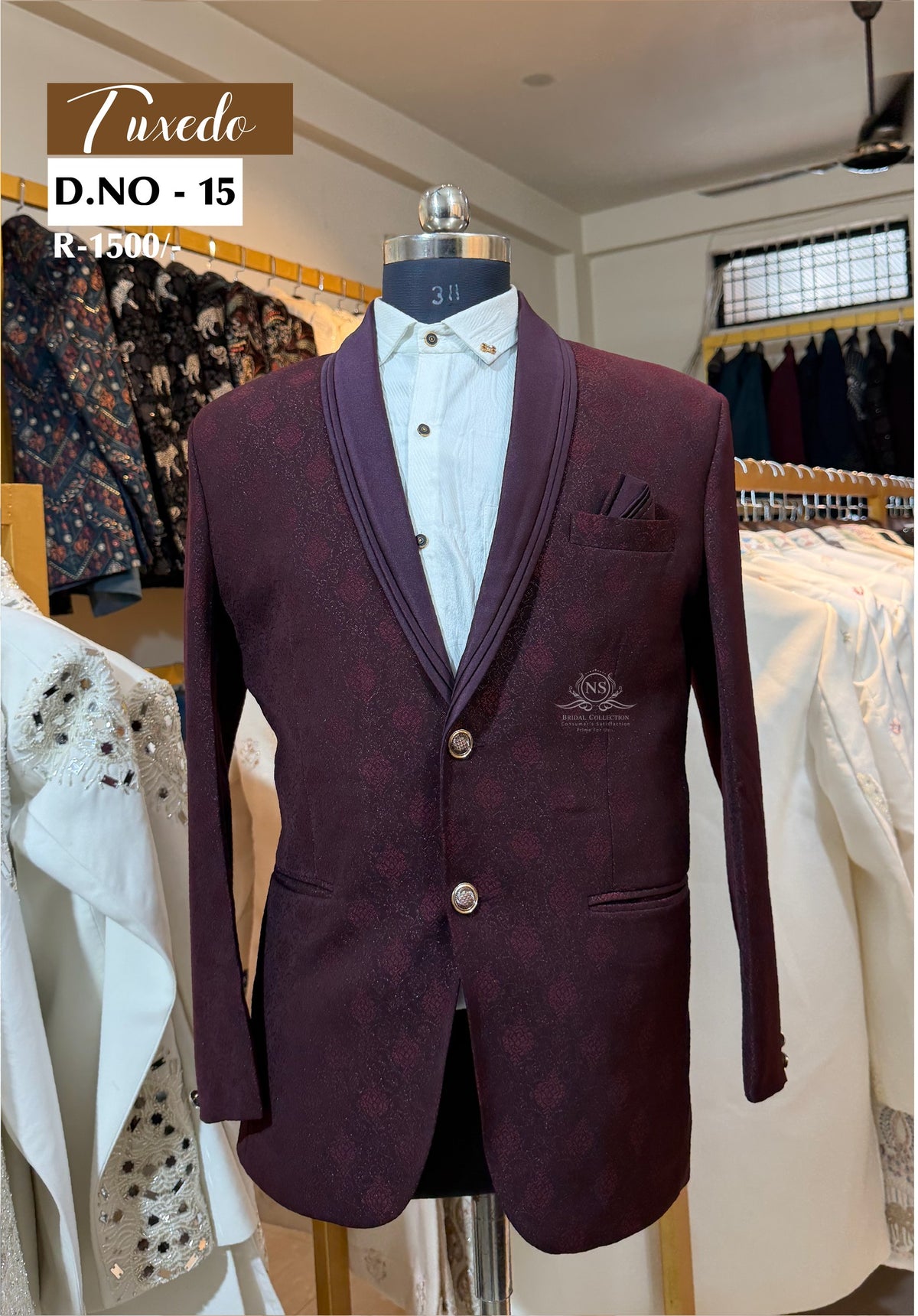 Deep Wine Paisley Jacquard Tuxedo - D.NO. 15 for groom reception – NS Bridal & Groom Collection