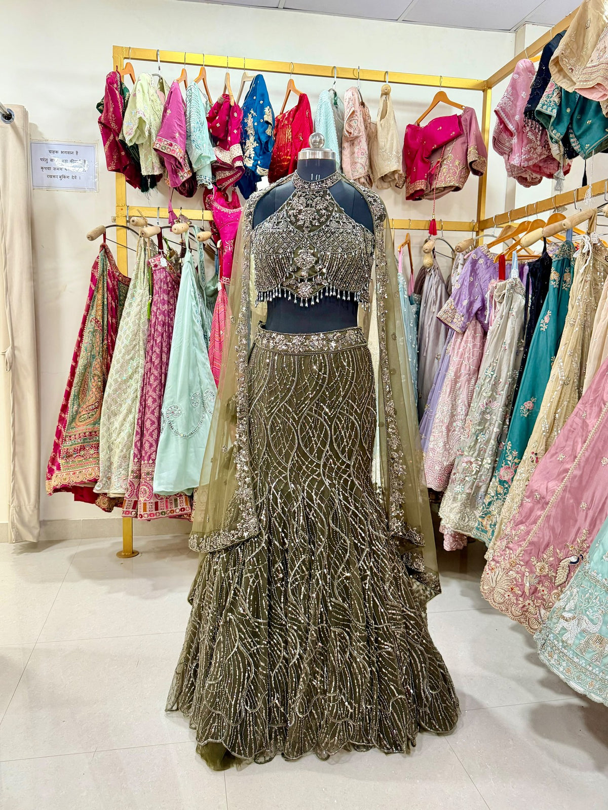 Olive Green Fishcut Western Fishcut Lehenga – D.NO. 03 – NS Bridal & Groom Collection