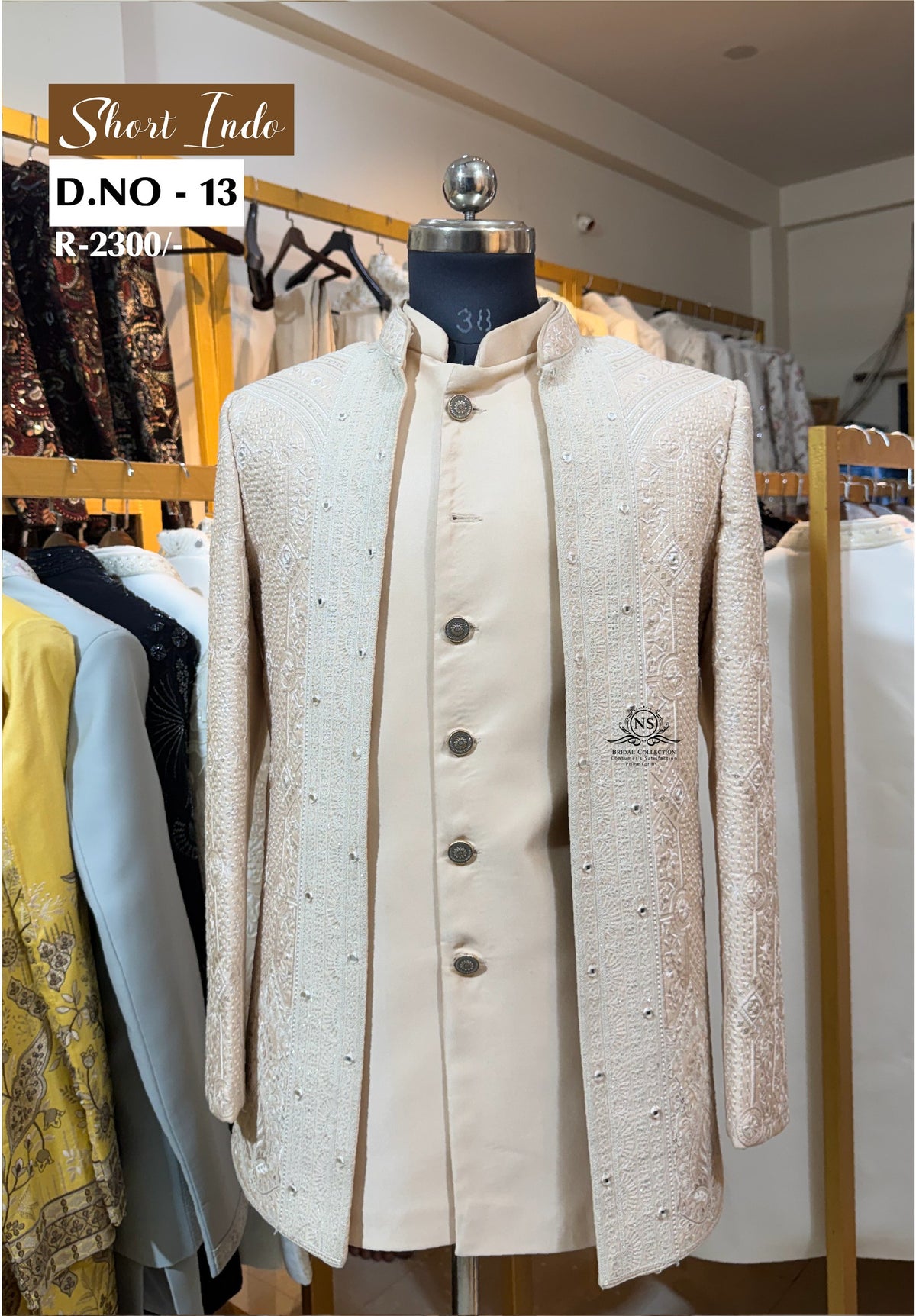 Pastel Pink Indo Western with White Thread Work Embroidery Jacket - NS Bridal & Groom Collection