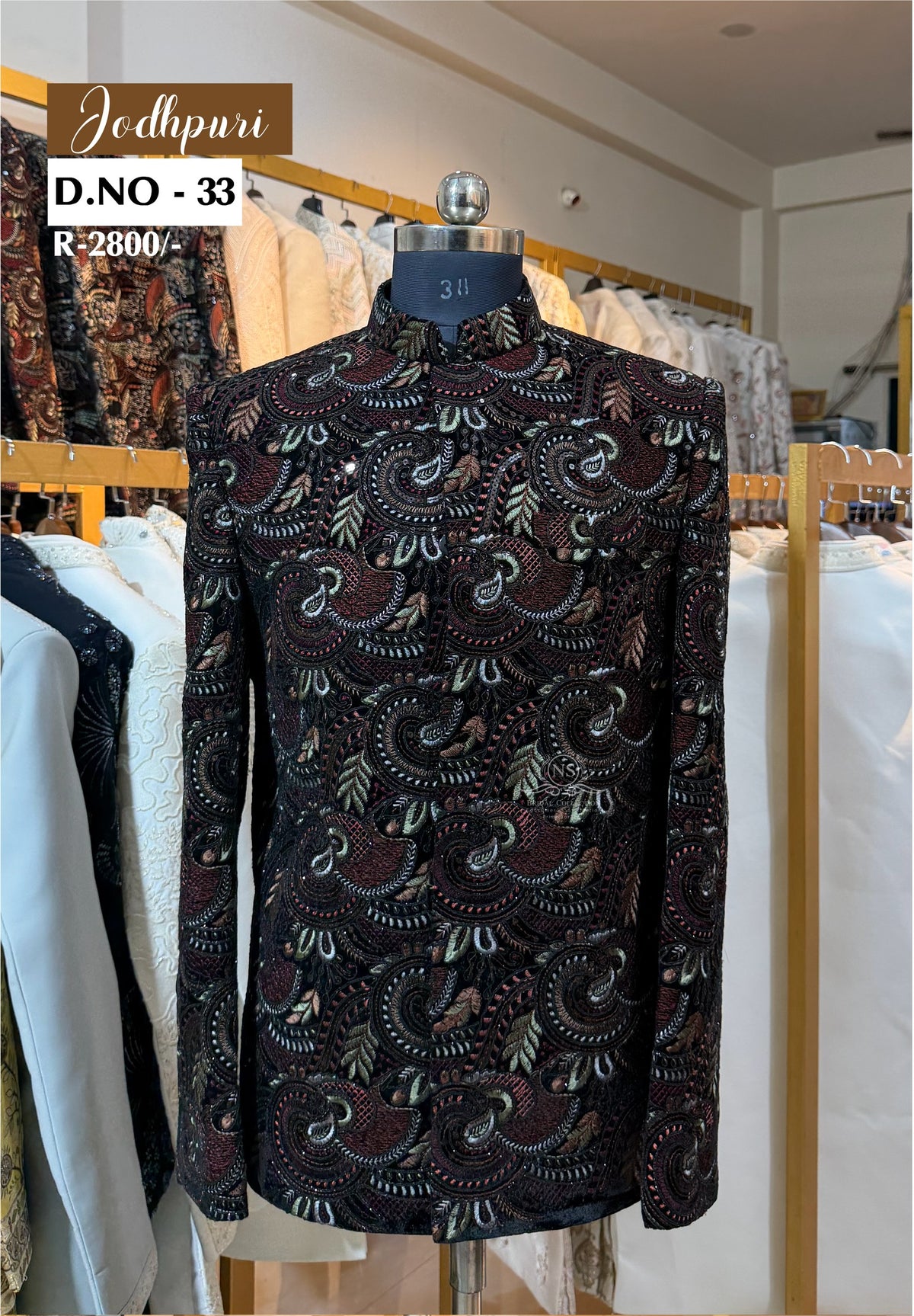 Black Velvet Thread Embroidered Royal Jodhpuri Suit - NS Bridal & Groom Collection