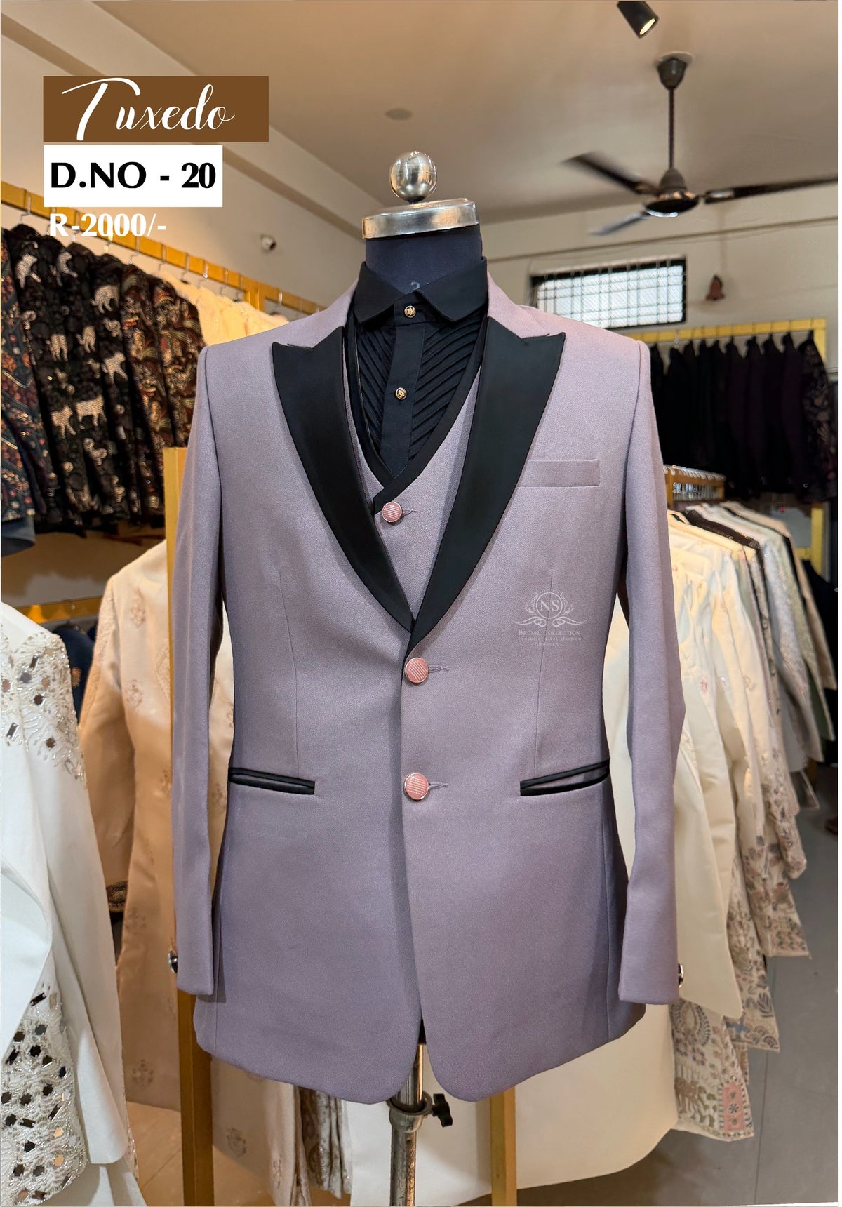 Dusty Lilac 3-Piece Tuxedo Suit - D.NO. 20 for groom reception – NS Bridal & Groom Collection