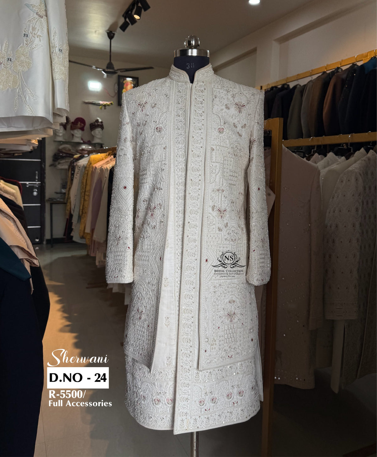 White Double Layer Soft Red Accent Sherwani - D.NO. 24 for groom – NS Bridal & Groom Collection