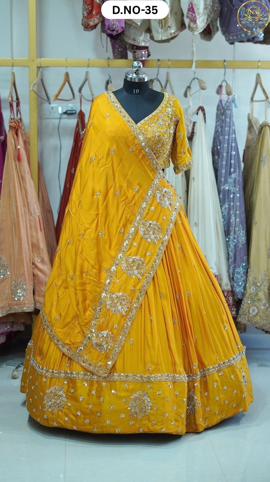 Fast Yellow Handwork Sider Lehenga – D.NO. 35 – NS Bridal & Groom Collection