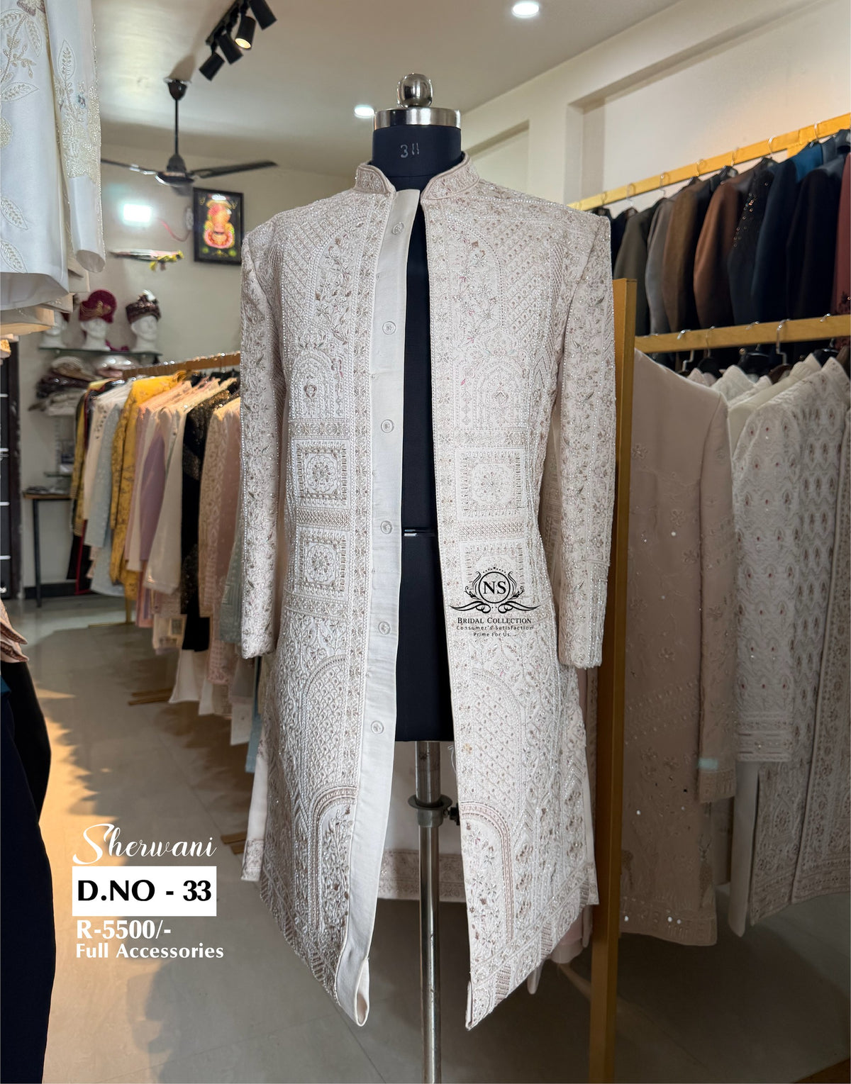 Ivory Thread & Light Cutdana Work Sherwani - D.NO. 33 for groom – NS Bridal & Groom Collection