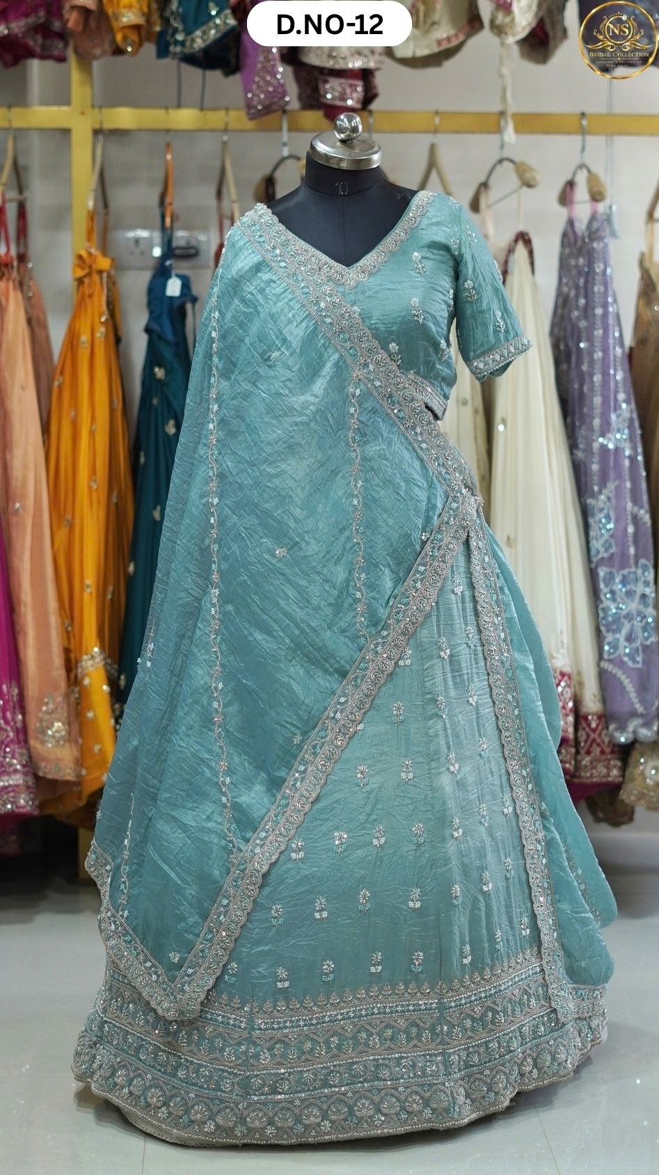 Sky Blue Fountain Feb Handwork Sider Lehenga – D.NO. 12 – NS Bridal & Groom Collection