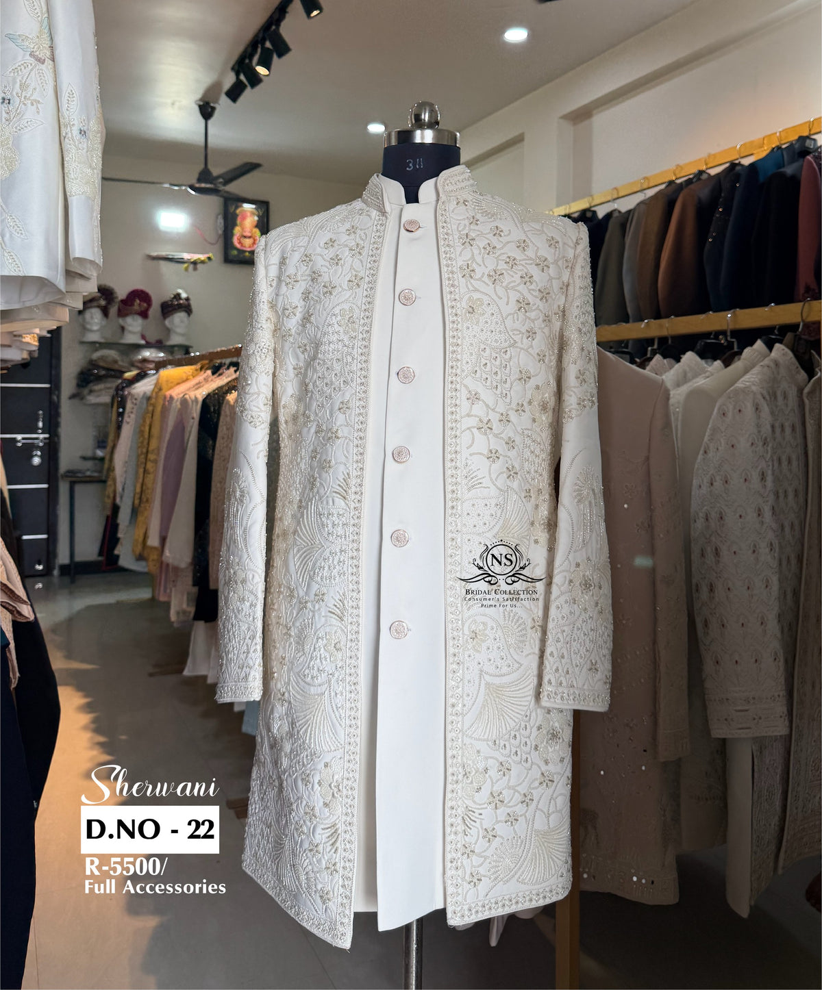 Cream Bead Work Open Long Indo Sherwani - D.NO. 22 for groom – NS Bridal & Groom Collection