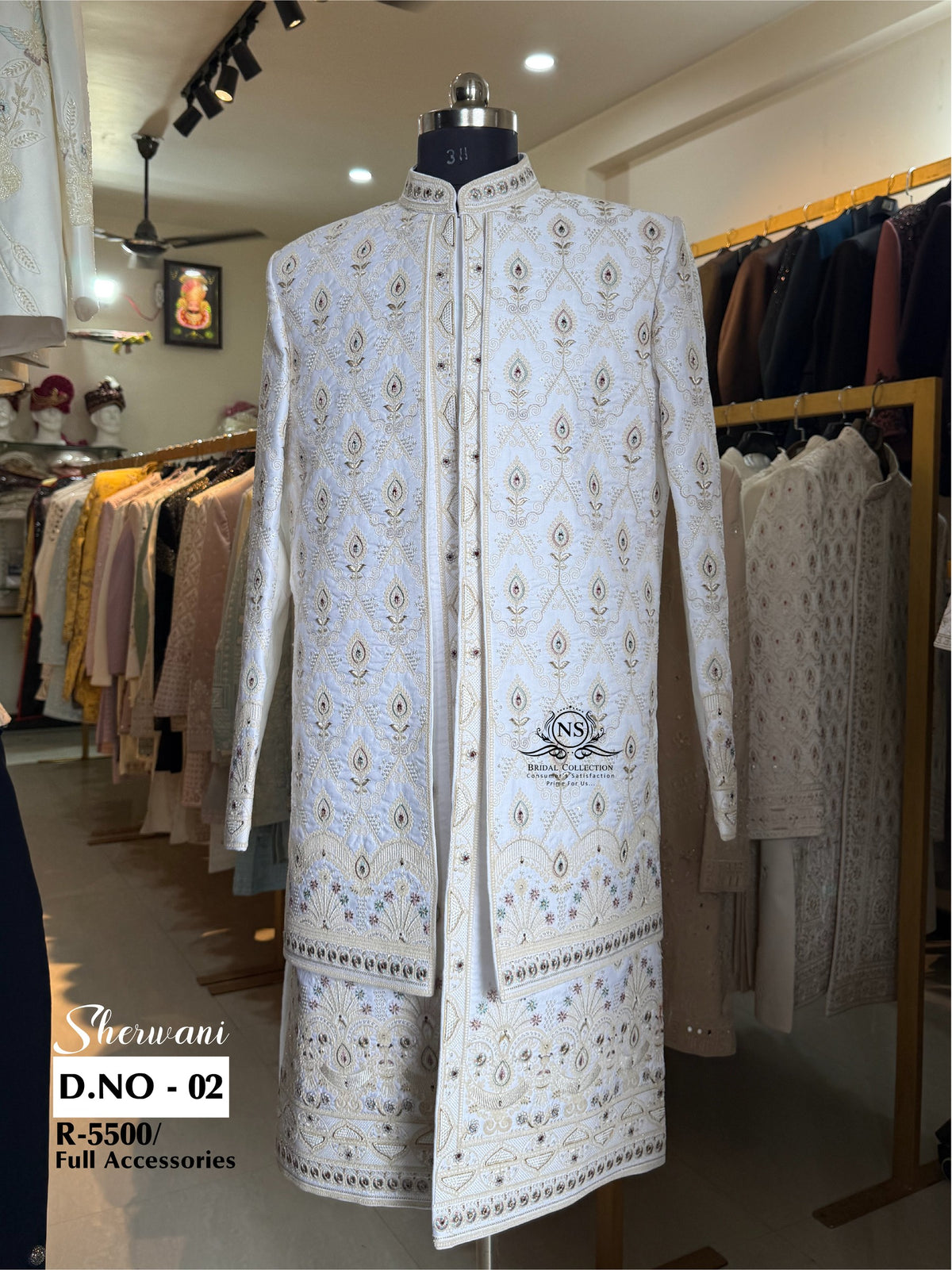 White Peacock Feather Embroidered Sherwani - D.NO. 02 for groom – NS Bridal & Groom Collection