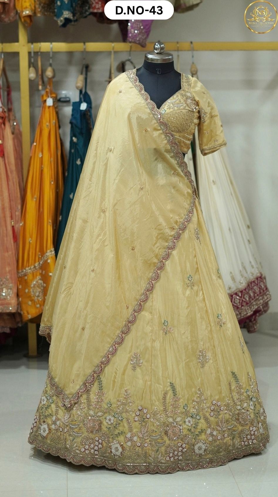 Lemon Yellow Hand Work Sider Lehenga – D.NO. 43 – NS Bridal & Groom Collection